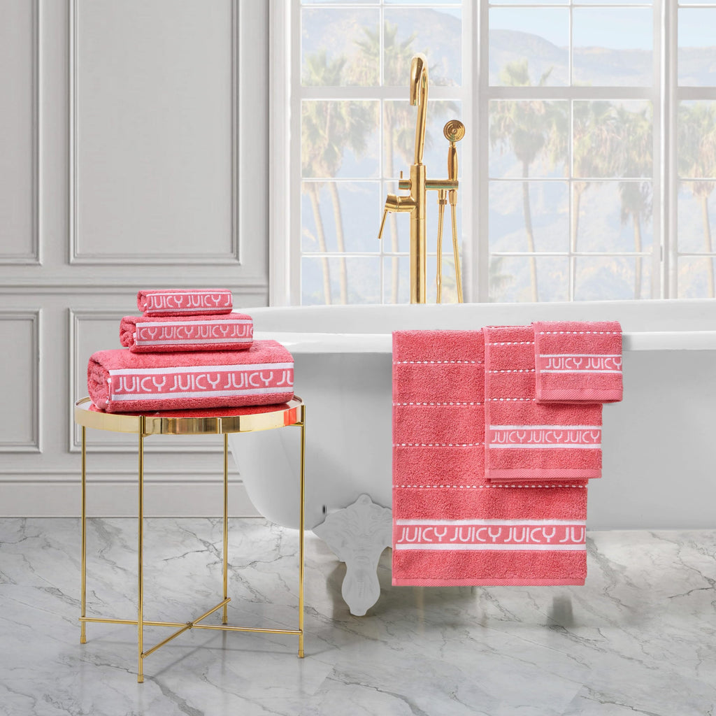Juicy Couture Luxurious Plush Stripe 6-Piece Set - 100% Cotton Bath Towel Set - Soft and Stylish Towel Set for Ultimate Comfort and Elegance