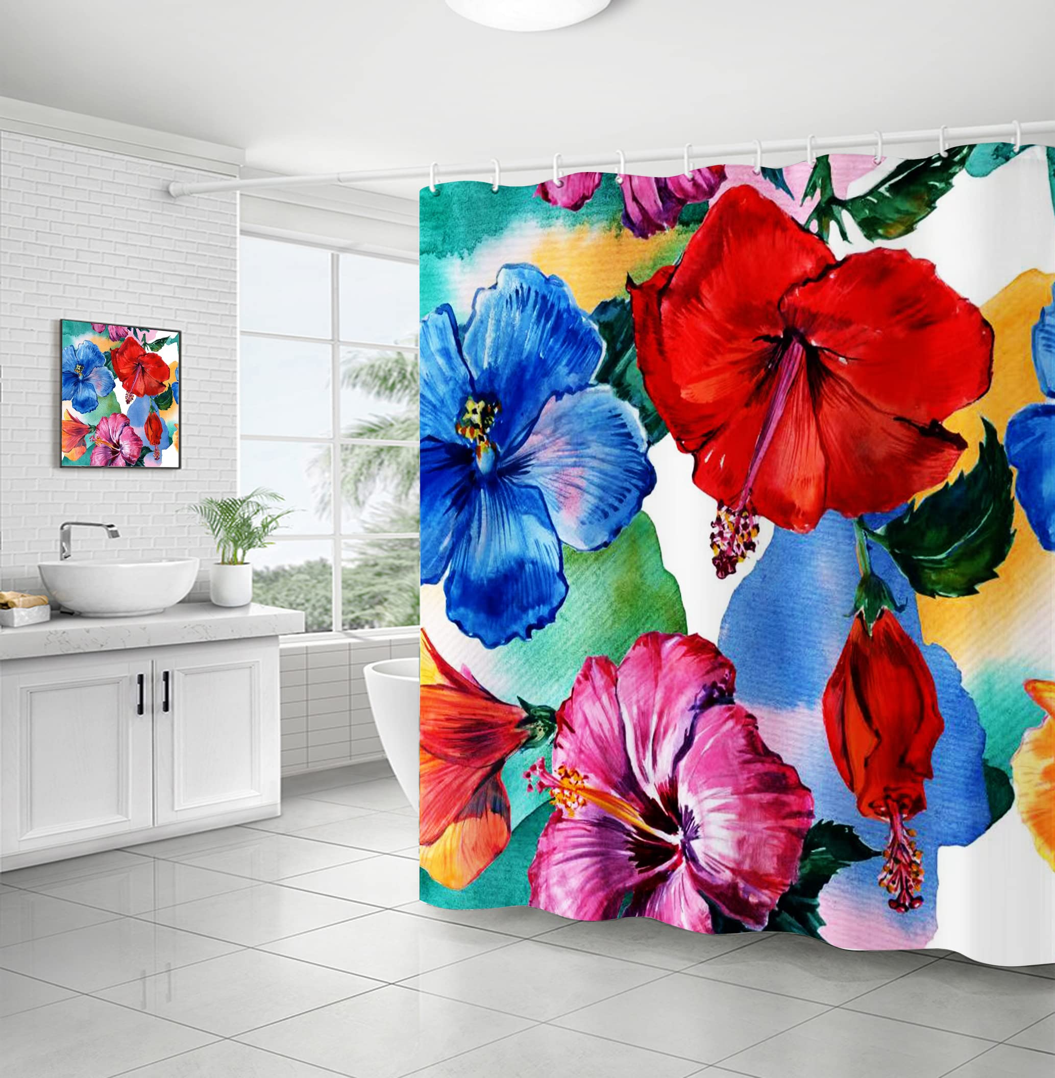 Shower Curtain Bathroom Decor with 12 Plastic Hooks 72 x 72 Inch