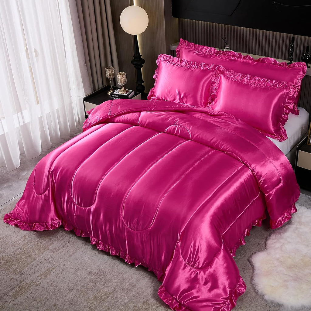Comforter Silk Beddings - Luxury Silky Body Pillow Cover Ruffle