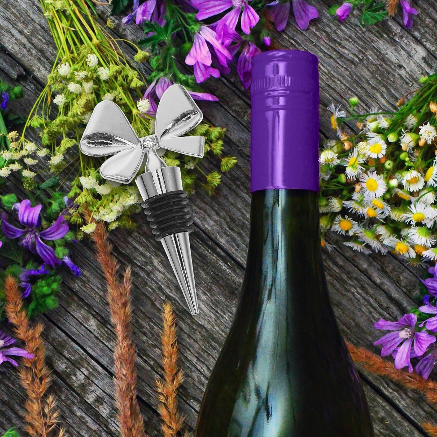 Cute Bow Tie Bottle Stopper, Alloy Silicone Wine Stopper, Reusable Beverage Bottle Stopper, 15-20mm