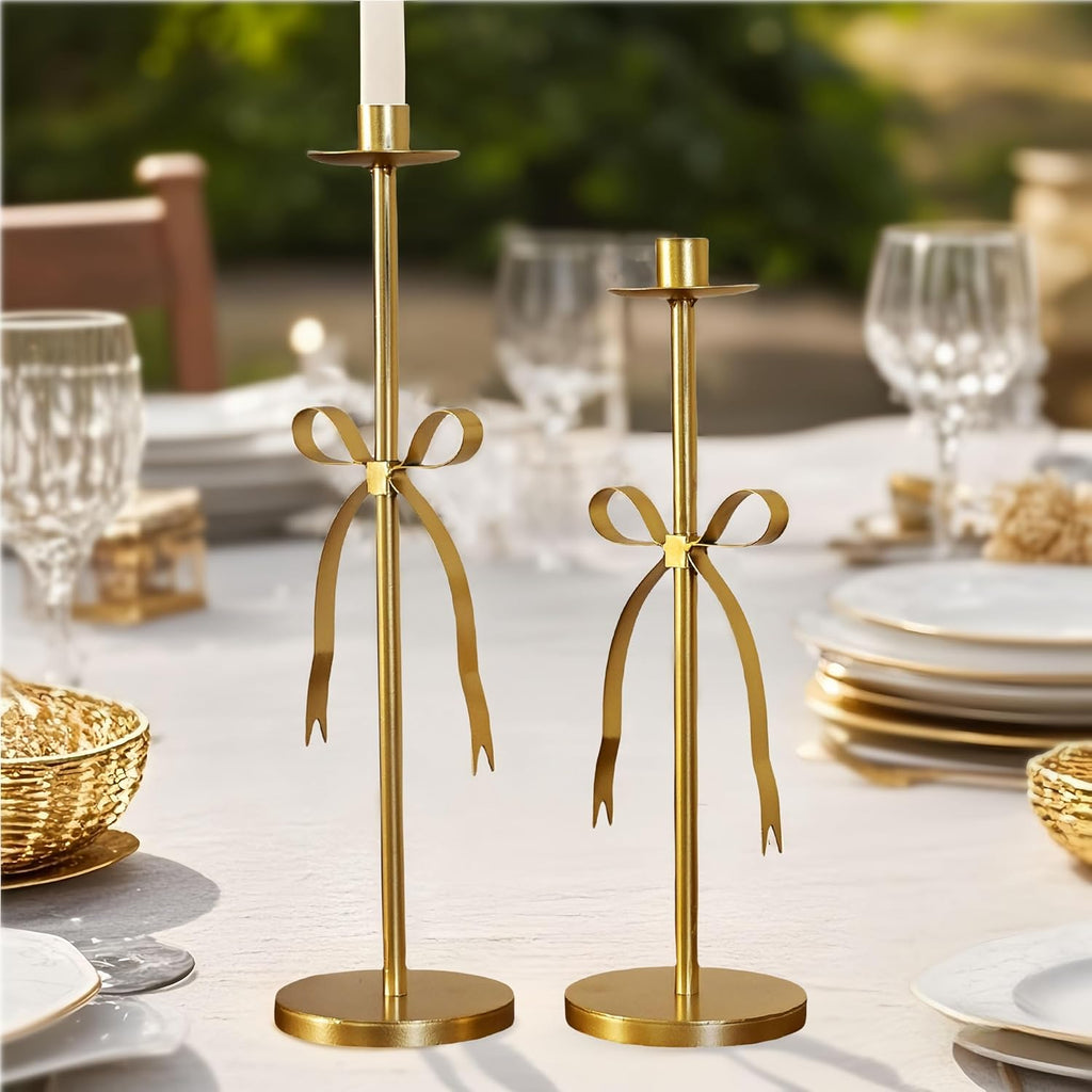 Bow Taper Candle Holders, Set of 2 Candle Stick Holders Set, Modern Decorative Centerpiece