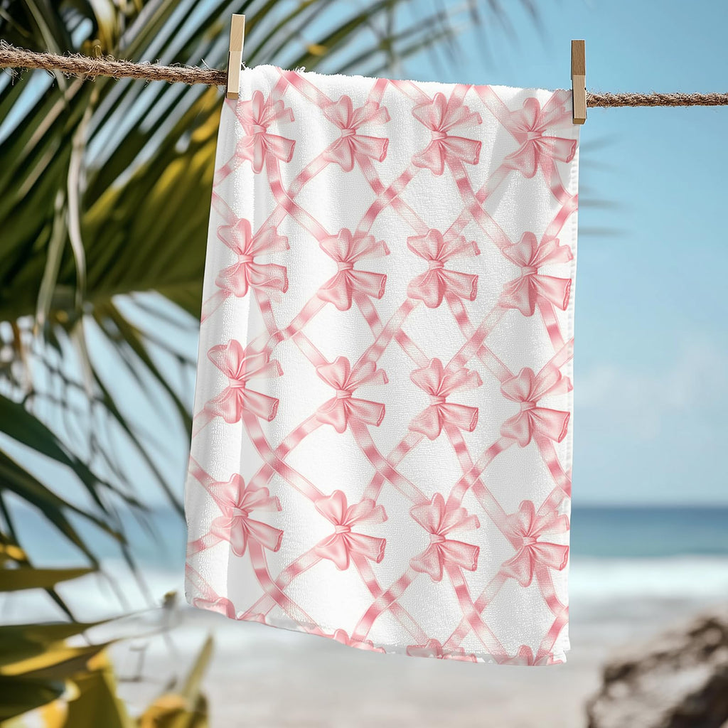 Coquette Girly Pink Bow Beach Towel - Microfiber Absorb Water Travel Towels 60x30 Inches for Bathroom Kitchen