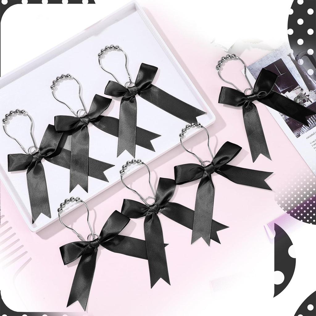 Cute Bow Knot Ribbon Curtain Hooks Decorative Shower Rings Hanger Bathroom Decor Bathroom Accessories 12 Pcs
