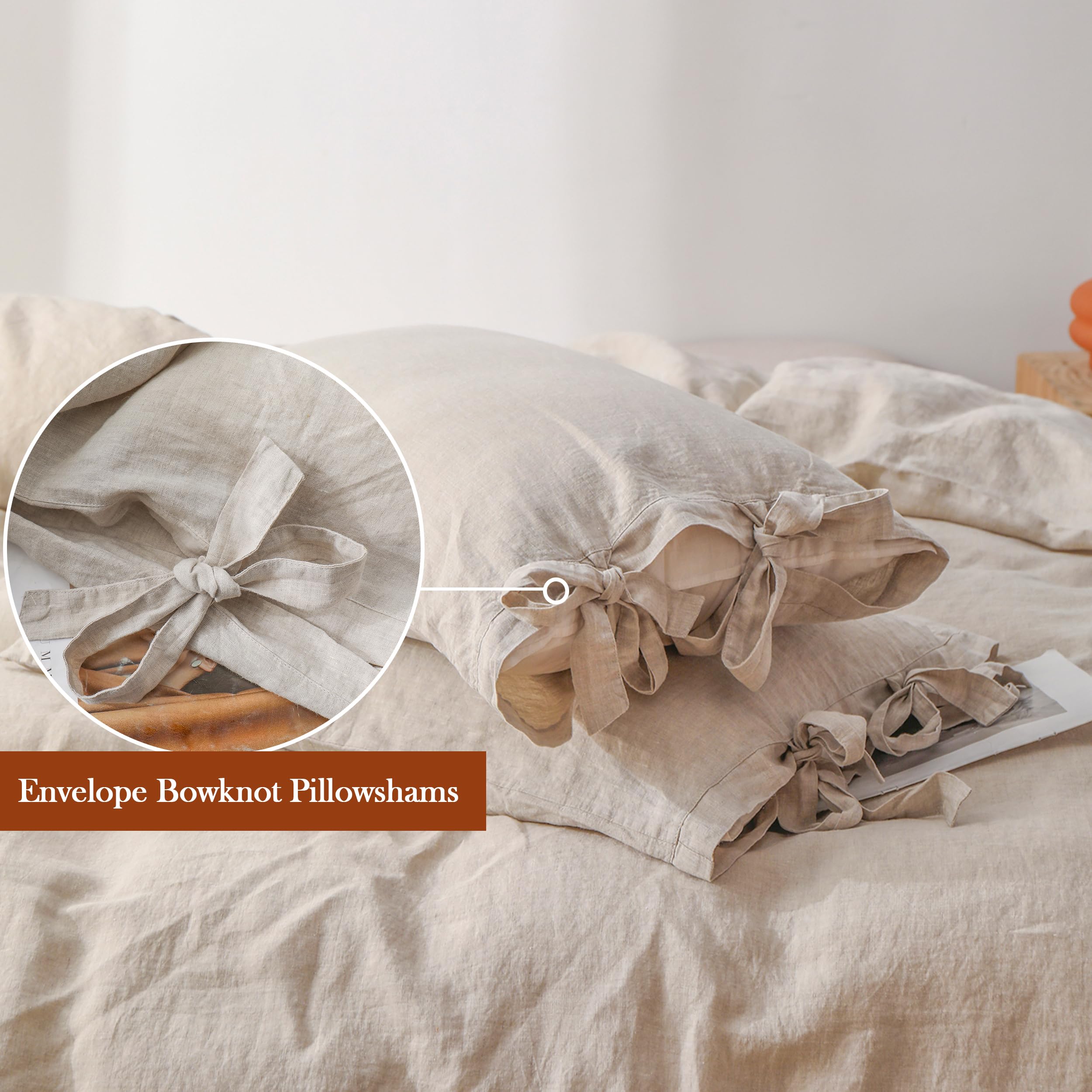 The 100% Linen Duvet Cover Set, 3 Pieces Belgian Flax Breathable Bedding,(1 Comforter Cover+2 Pillowshams) with Tie Closure Style