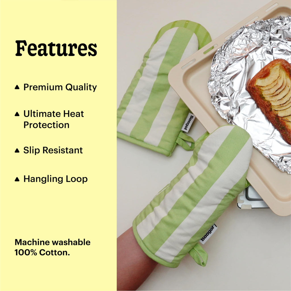 Modern and Cute Cotton Kitchen Mittens with Non-Slip Silicone Grips and Hanging Loops