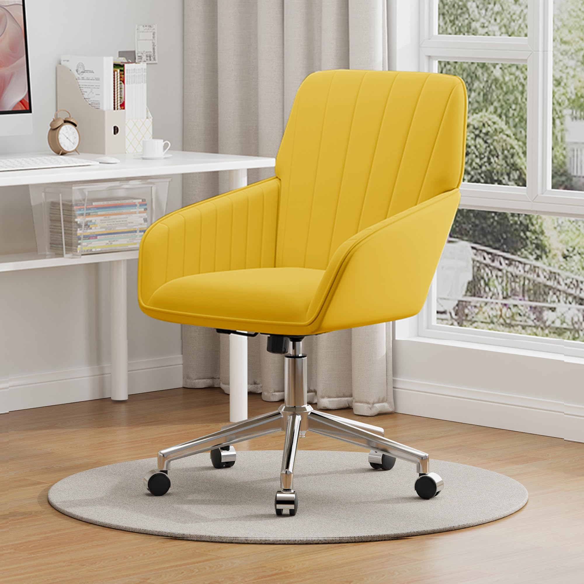 Velvet Modern Cute Chair with Back, Height Adjustable Upholstered Vanity Chair with Swivel Wheels