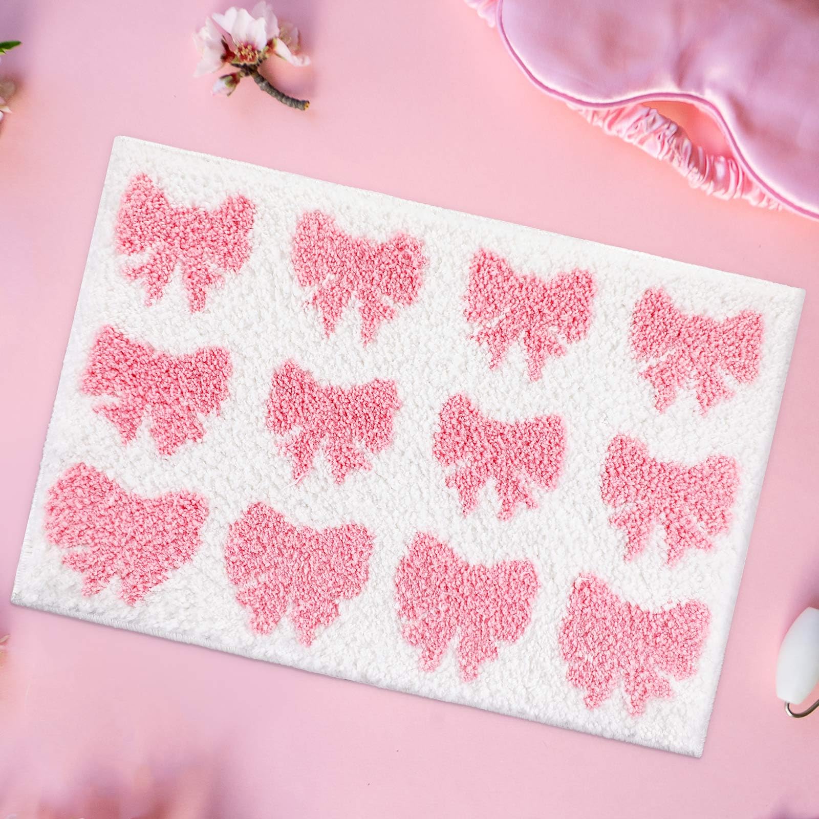 Pink Bow Rug Non Slip Coquette Bathroom Mat Cute Bow Rug 3D Stereoscopic Bow Bath Mat Aesthetic Bath Mat