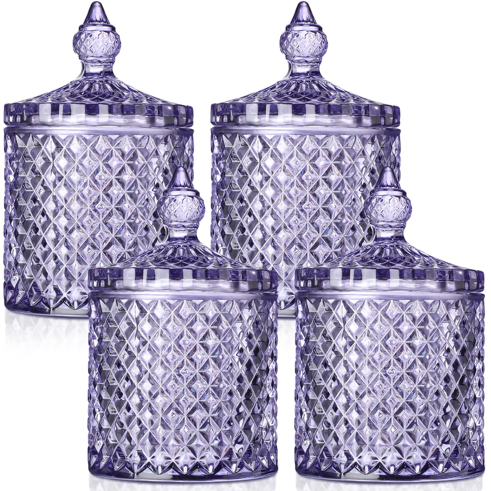 Crystal Glass Candy Jar Set with Lids Home Decorative Storage Jars for Apothecary, Bathroom, Kitchen, and Pantry, Ideal for Cotton Swabs and Jewelry
