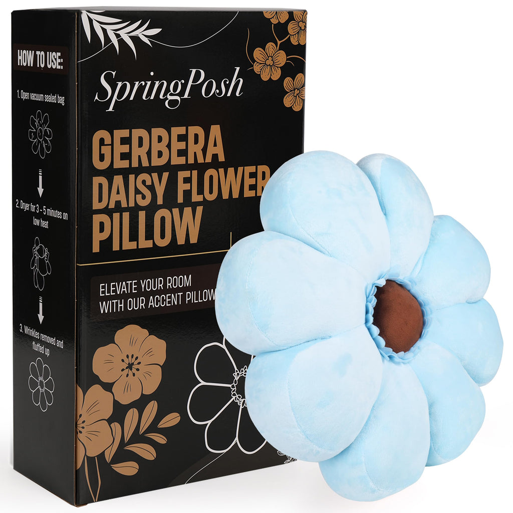 Gerbera Daisy Cute Preppy Flower 17-inch Pillow, Ultra Soft Hand-Stitched Premium Plush Fabric, Decorative Accent Throw Pillow, (Sunset Pink)