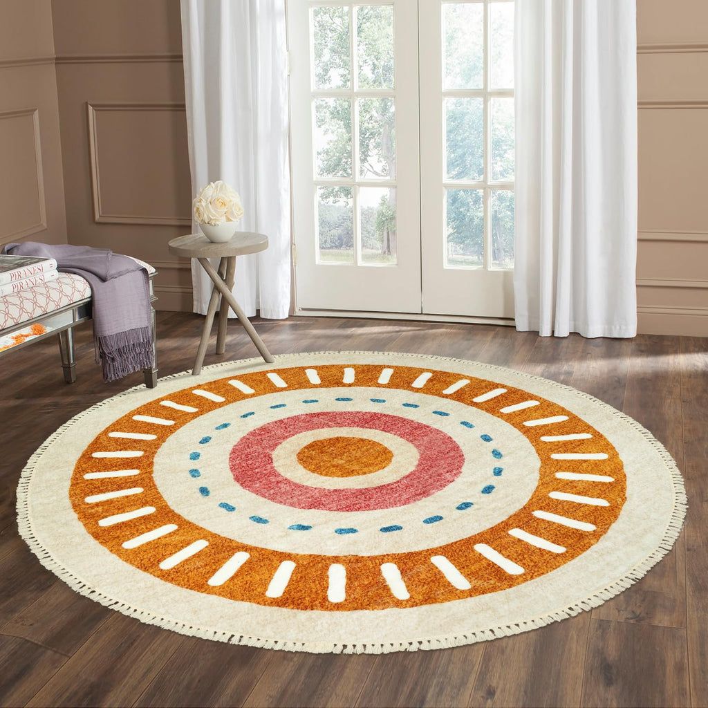 Orange Rainbow Boho Runner Rugs with Fringes, Sun Washable Hallway Runner Rug, Soft Non-Slip Area Rug
