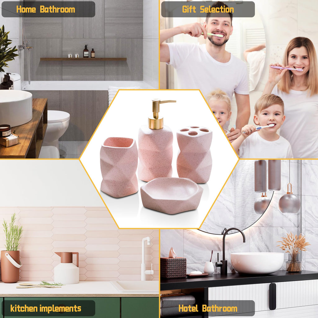 Ceramic Bathroom Accessories Set, Soap Dispenser, Toothbrush Holders, Tumbler, Soap Dish