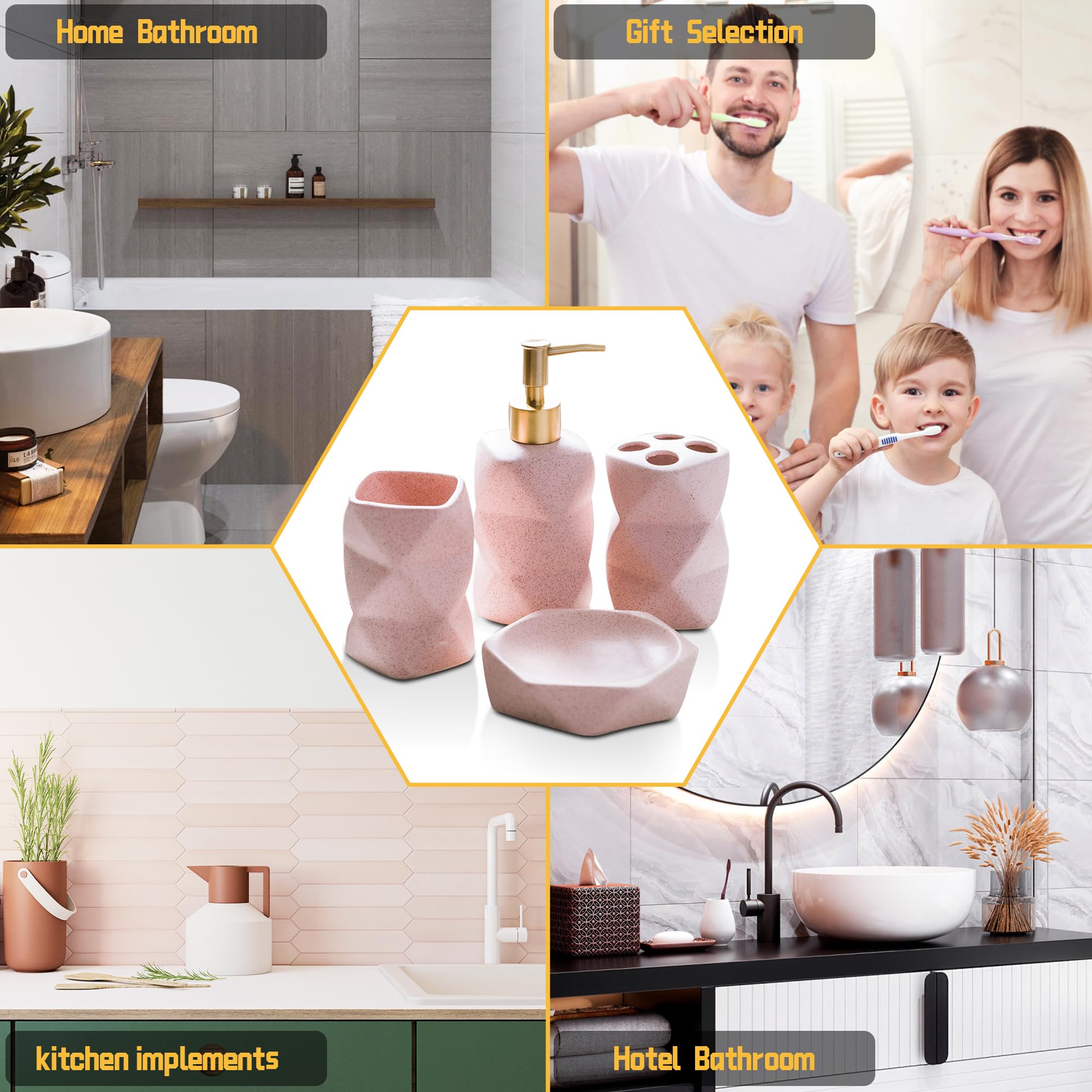 Ceramic Bathroom Accessories Set, Soap Dispenser, Toothbrush Holders, Tumbler, Soap Dish