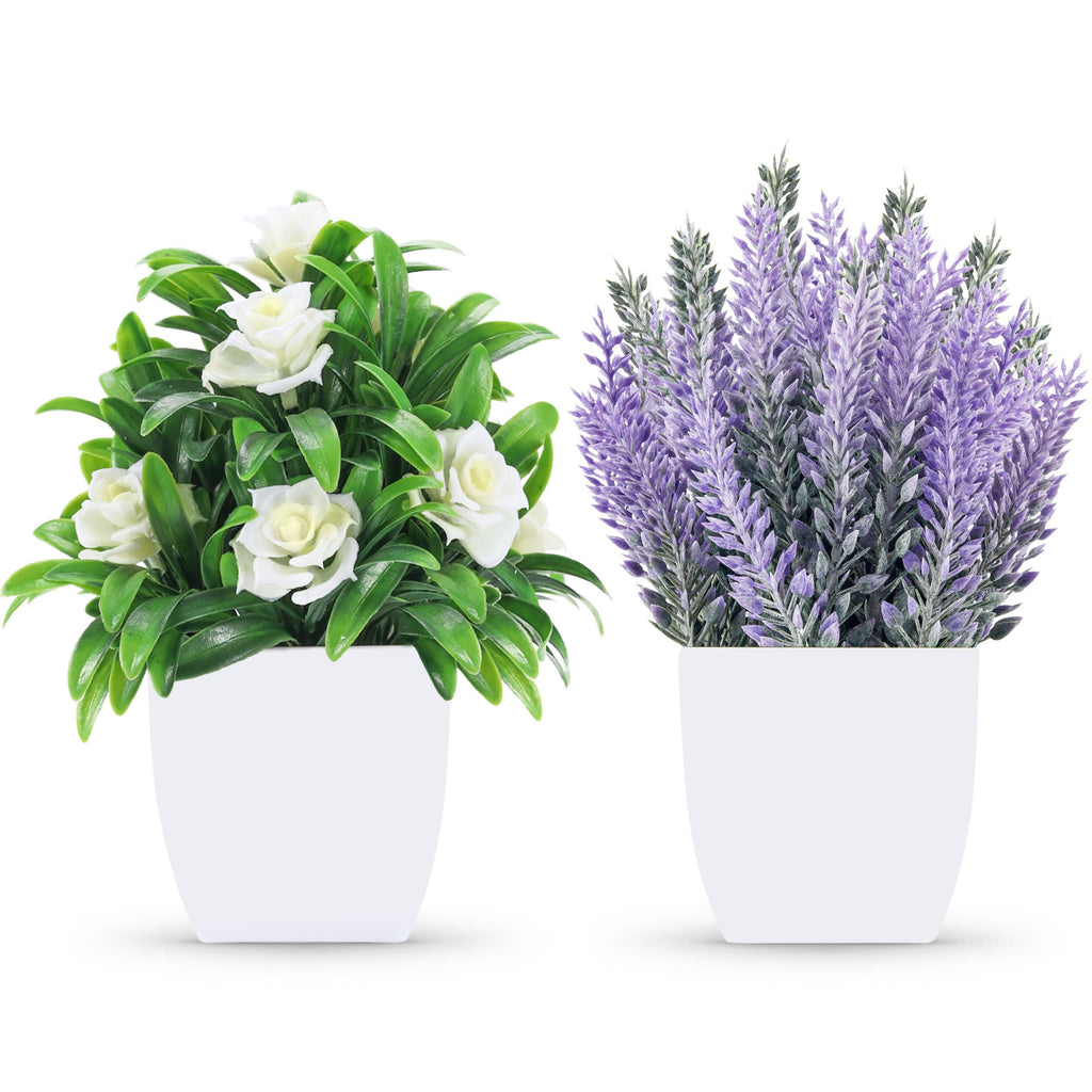 Small Fake Plants Faux Plants Indoor with Flowers for Home Bathroom Kitchen Office Desk Decor 2 Pack