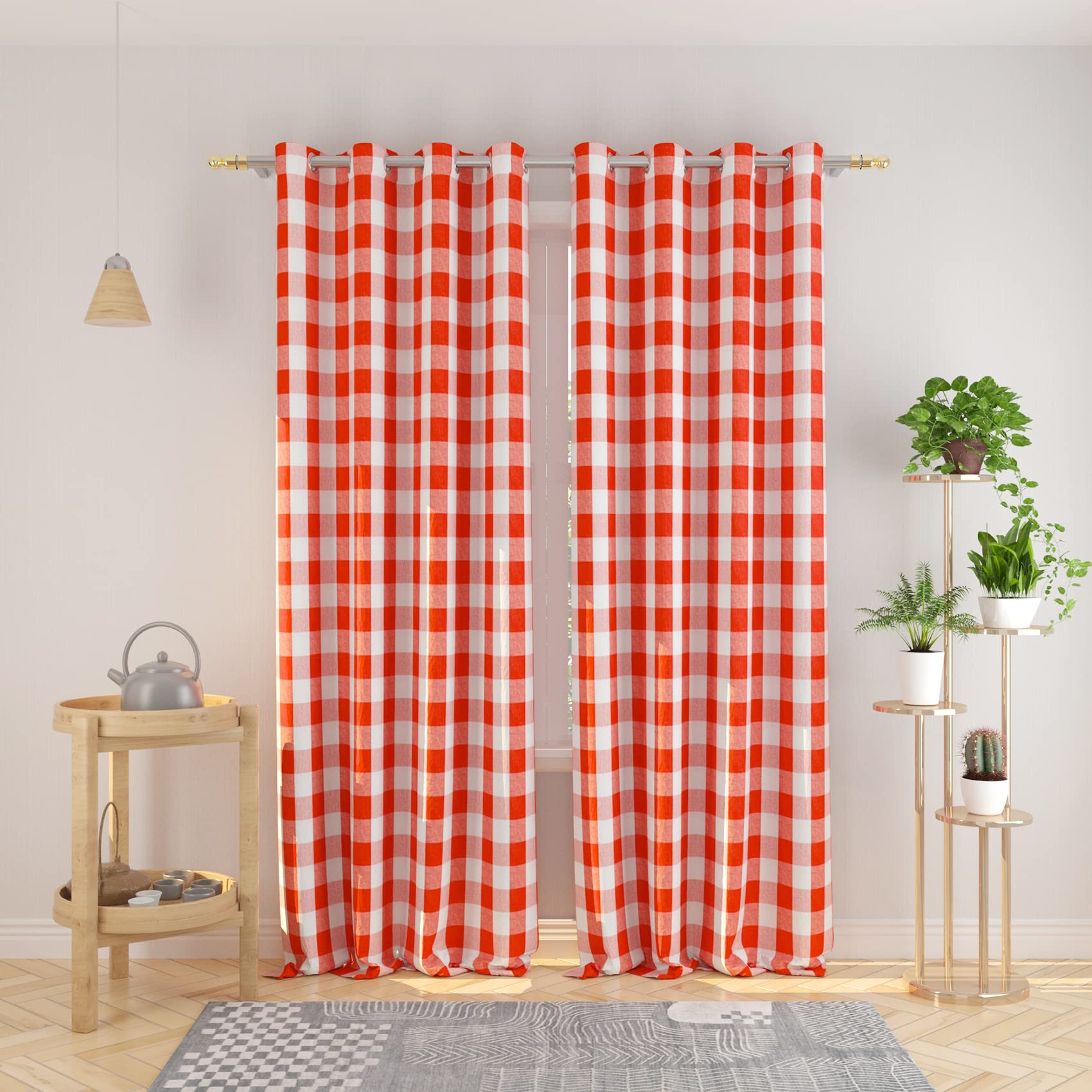 Tier Curtains Check Gingham Plaid Window Curtain Panels Bathroom Grommet Top Window Treatment 2 Panels