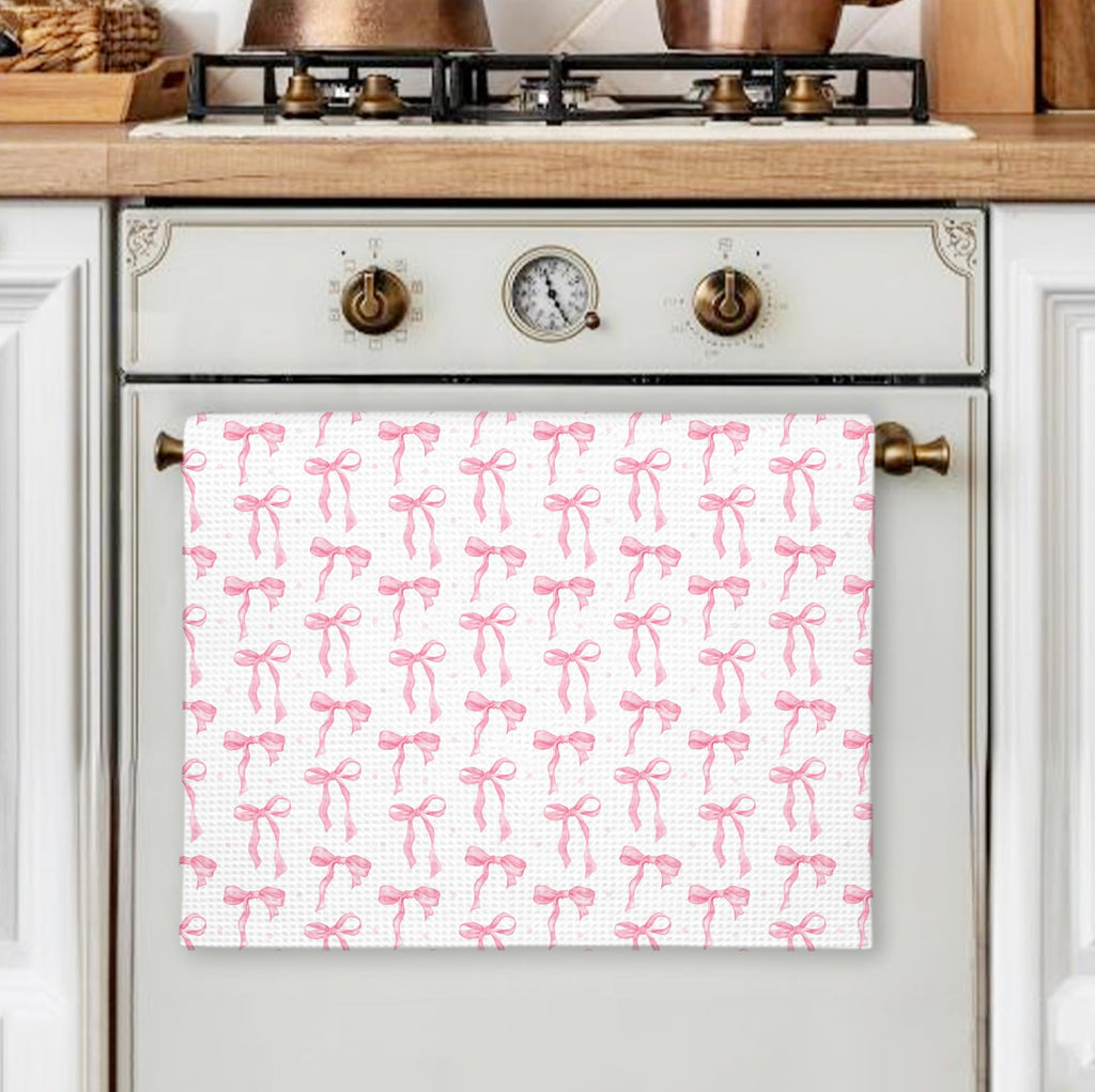 Girly Pink Bow Coquette Preppy Towel, 16x24 Inch