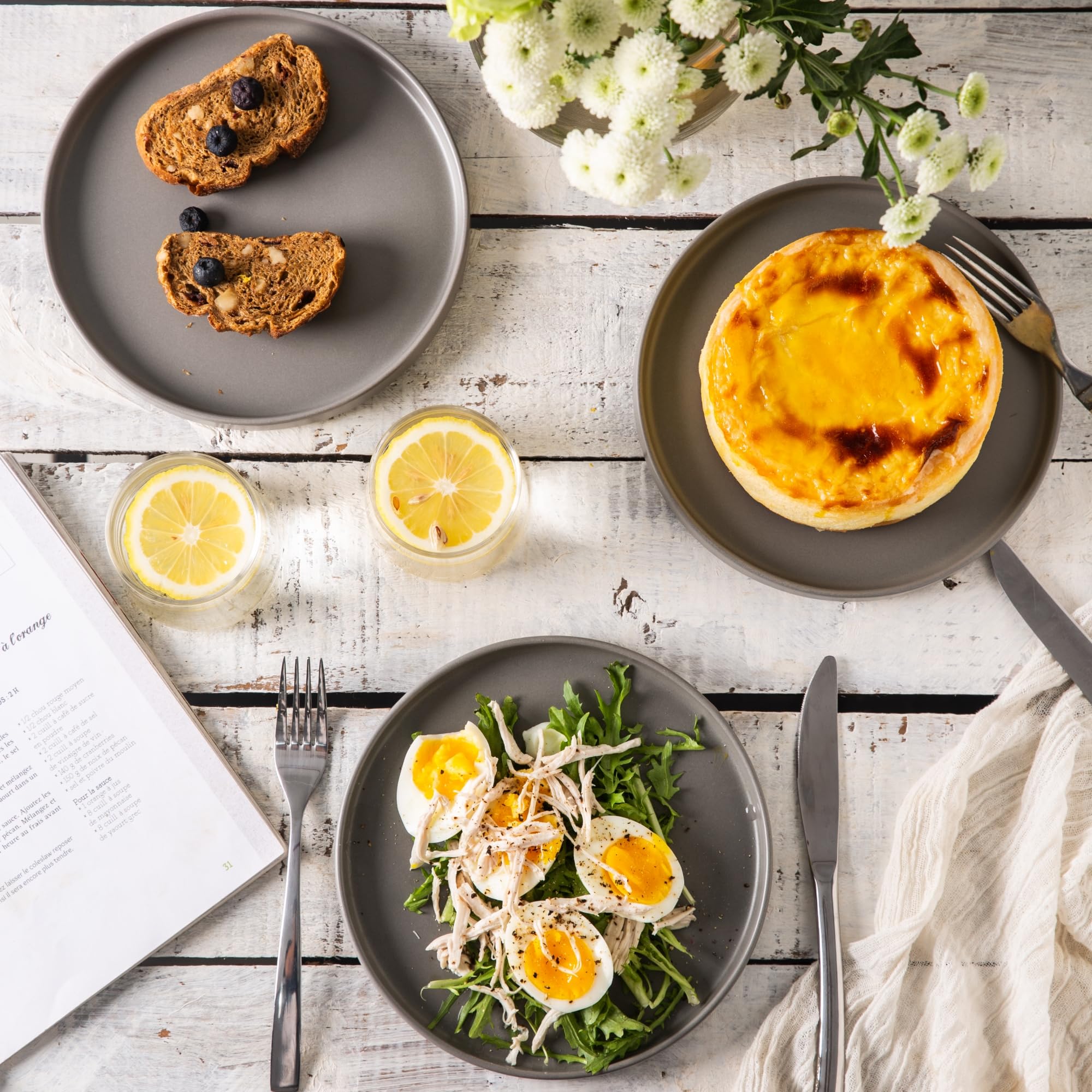 Ceramic Dinnerware Sets for 4, Modern Flat Stoneware Plates and Bowls Sets,Chip and Crack Resistant | Dishwasher & Microwave Safe Dishes Set, Scratch Resistant- Service for 4 (12pc)