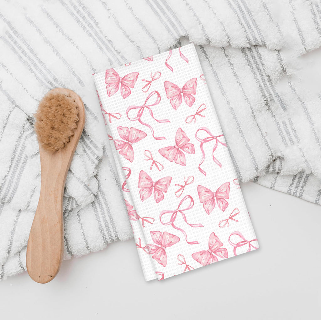 Girly Pink Bow Coquette Preppy Towel, 16x24 Inch