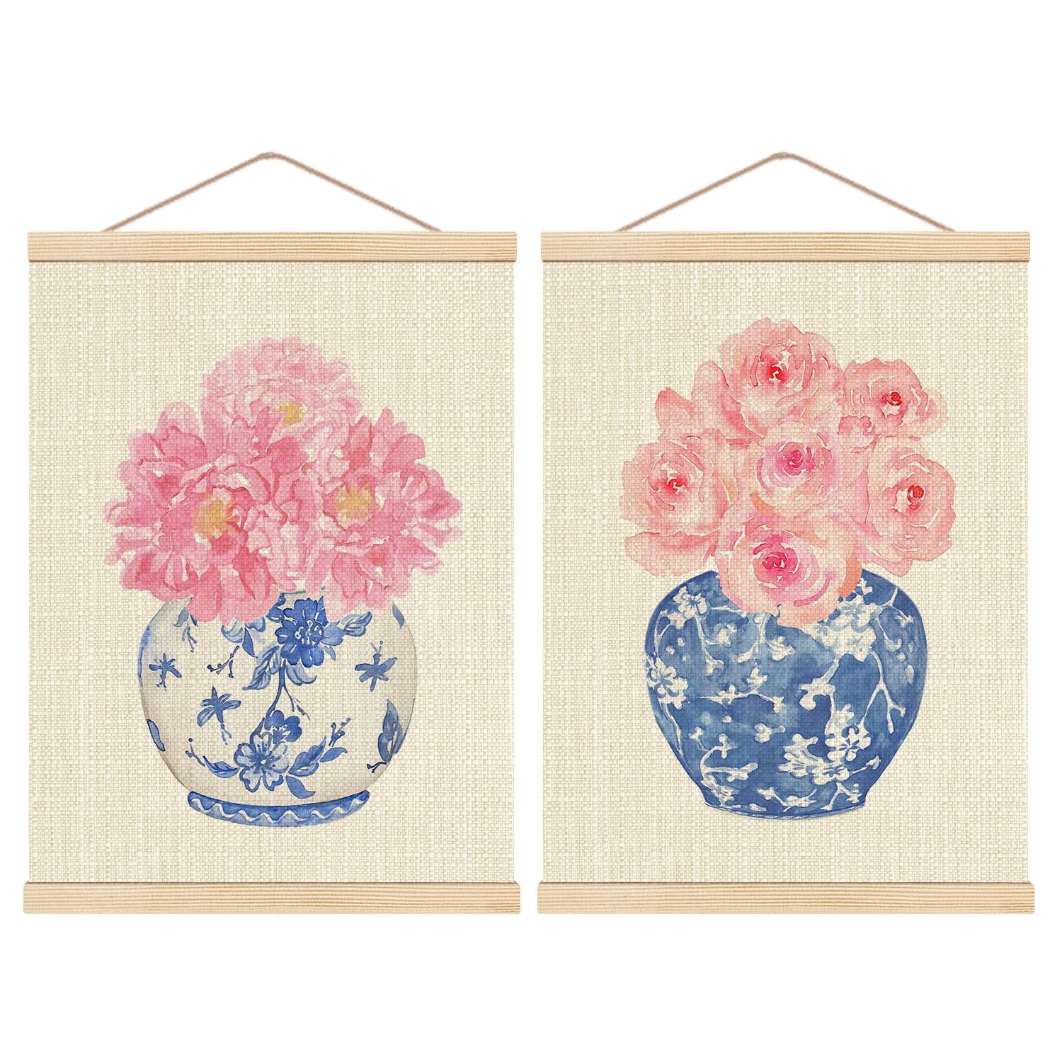 Chinoiserie Porcelain Poster Hanger Frame Floral Hanging Wall Decor