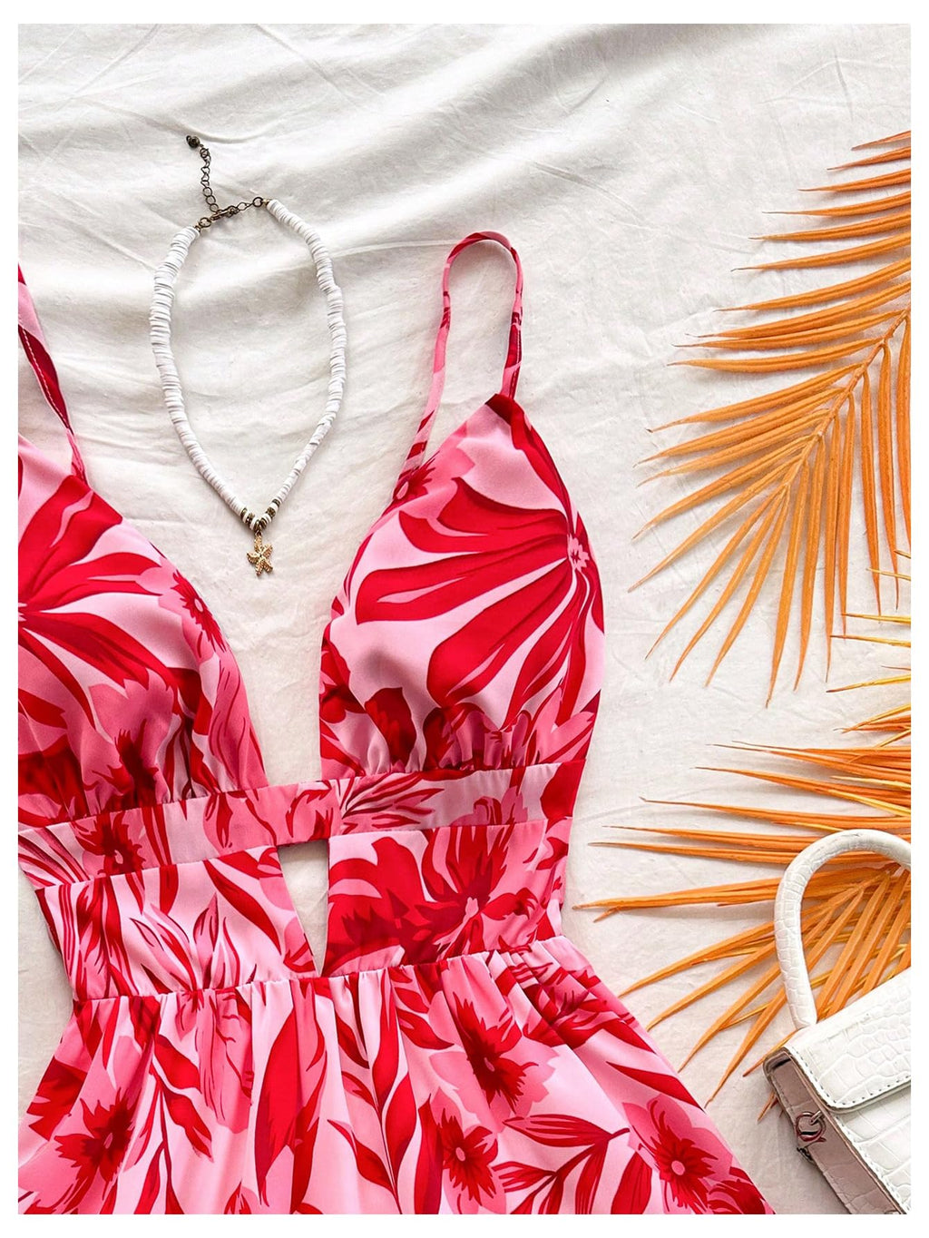 Women's Sleeveless Butterfly Print Cut Out V Neck Tiered Mini Cami Dresses