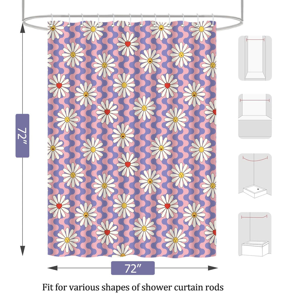 Cute Shower Curtain for Bathroom Modern Aesthetic Funky Decorative, Pretty Chic Cloth Set with Hooks, 72x72 Inch