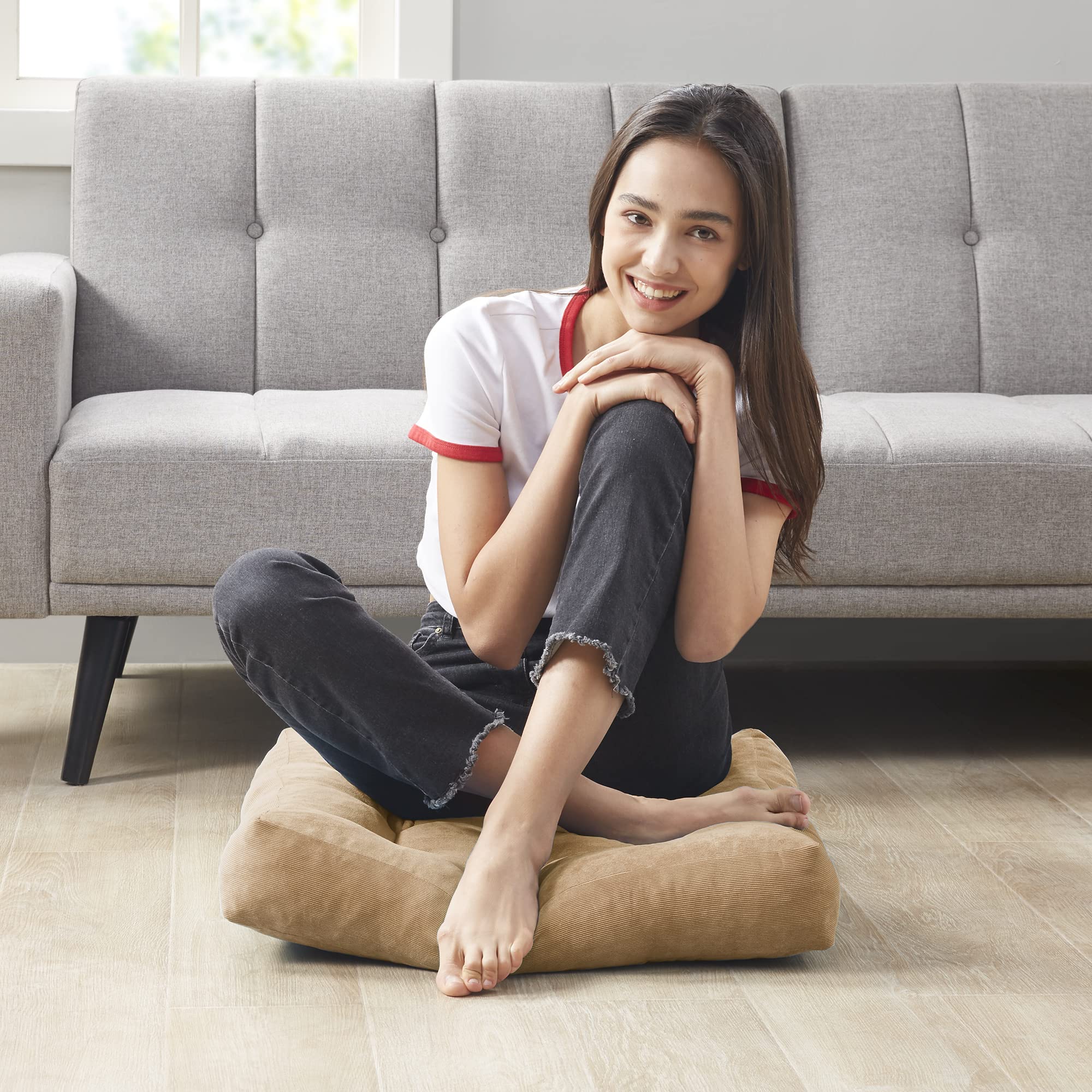 Square Large Pillows Seating Meditation Floor Pillow, Tufted Corduroy Cushion for Living Room