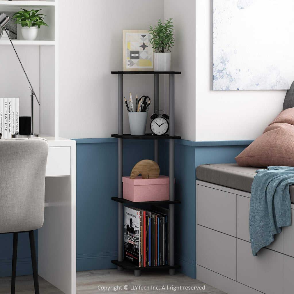 Three-Tier Round Tube Reversible Corner Display Rack Multipurpose Shelving Unit