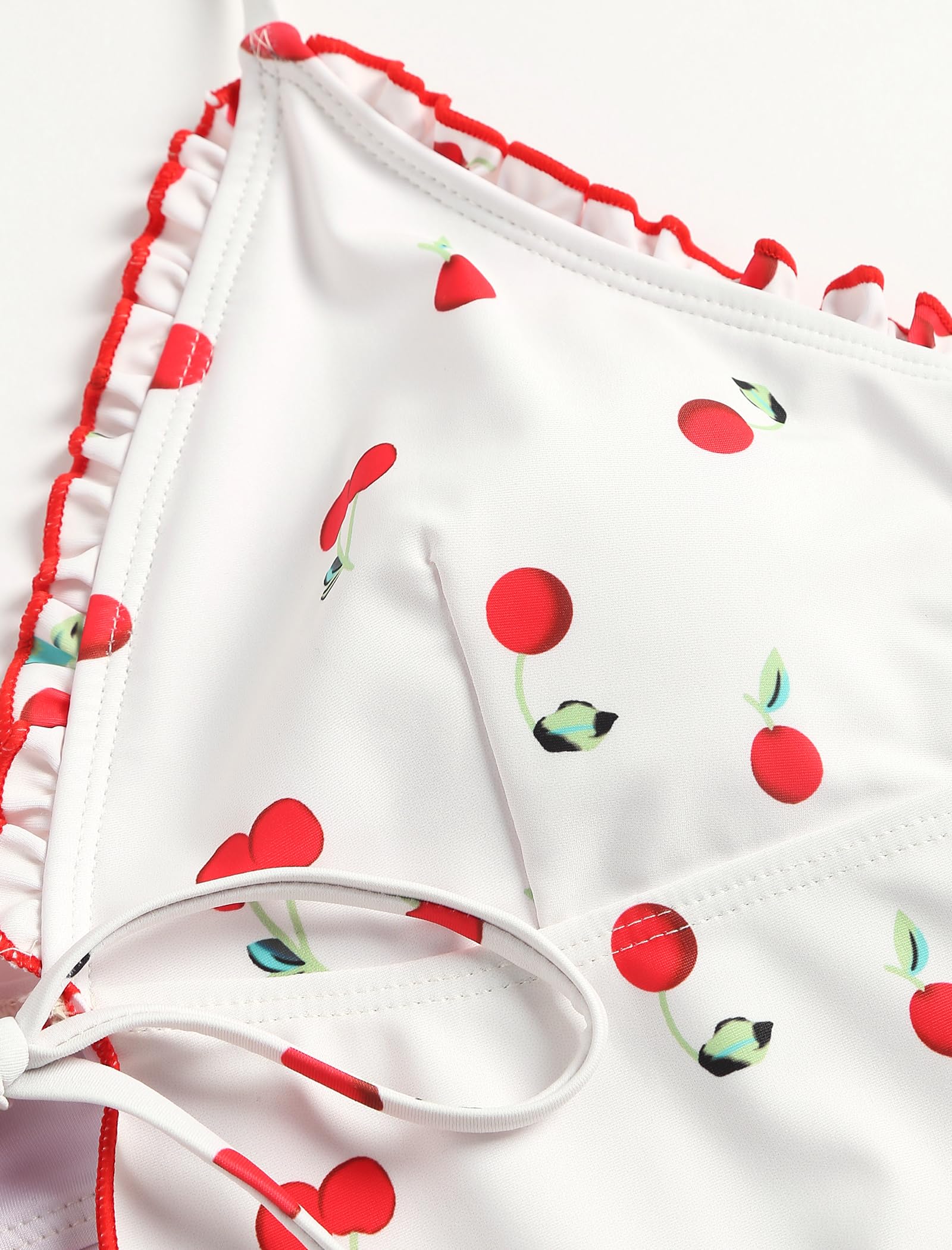 Tankini Swimsuits for Women Smocked Ruffles Tie Front Bowknot Textured High Cut Tanga Tankini Set