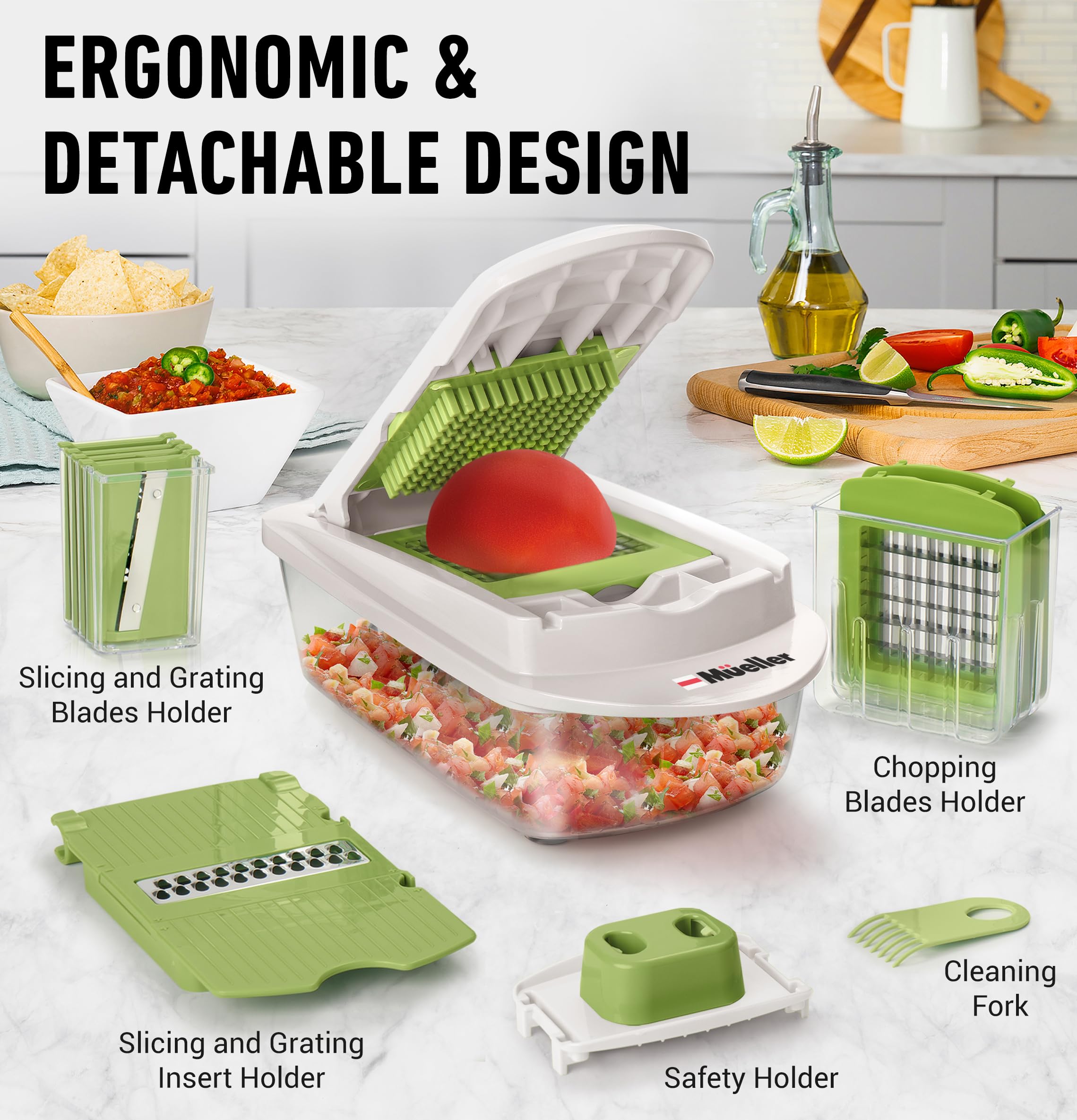 Mueller Pro-Series All-in-One, Mandoline Slicer for Kitchen, Food Chopper, Cucumber Slicer and Spiralizer, Cutter, Dicer, Grater, Kitchen Essentials