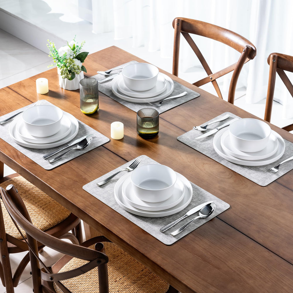 Ceramic Dinnerware Sets for 4, Modern Flat Stoneware Plates and Bowls Sets,Chip and Crack Resistant | Dishwasher & Microwave Safe Dishes Set, Scratch Resistant- Service for 4 (12pc)