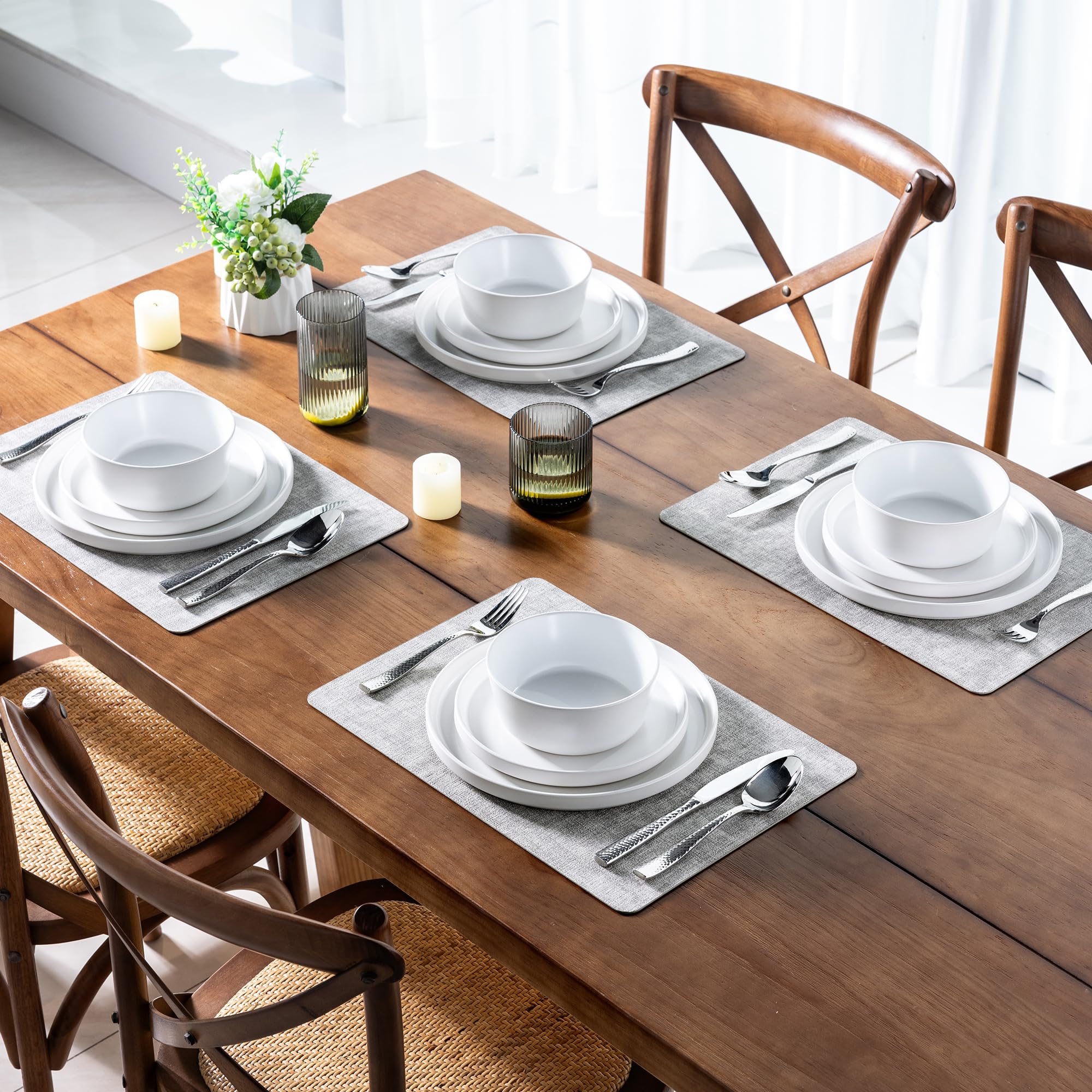 Ceramic Dinnerware Sets for 4, Modern Flat Stoneware Plates and Bowls Sets,Chip and Crack Resistant | Dishwasher & Microwave Safe Dishes Set, Scratch Resistant- Service for 4 (12pc)