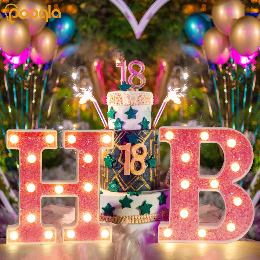 Pink LED Letters Glitter Alphabet LetterS & Numbers Sign Battery Powered