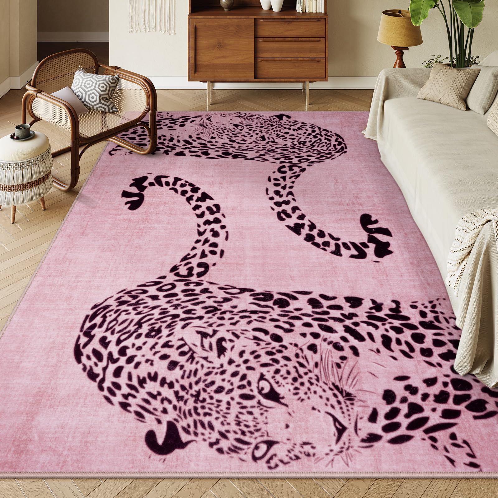 Leopard Print Area Rug â€?Soft, Washable, Non-Slip, Stain-Resistant Rug