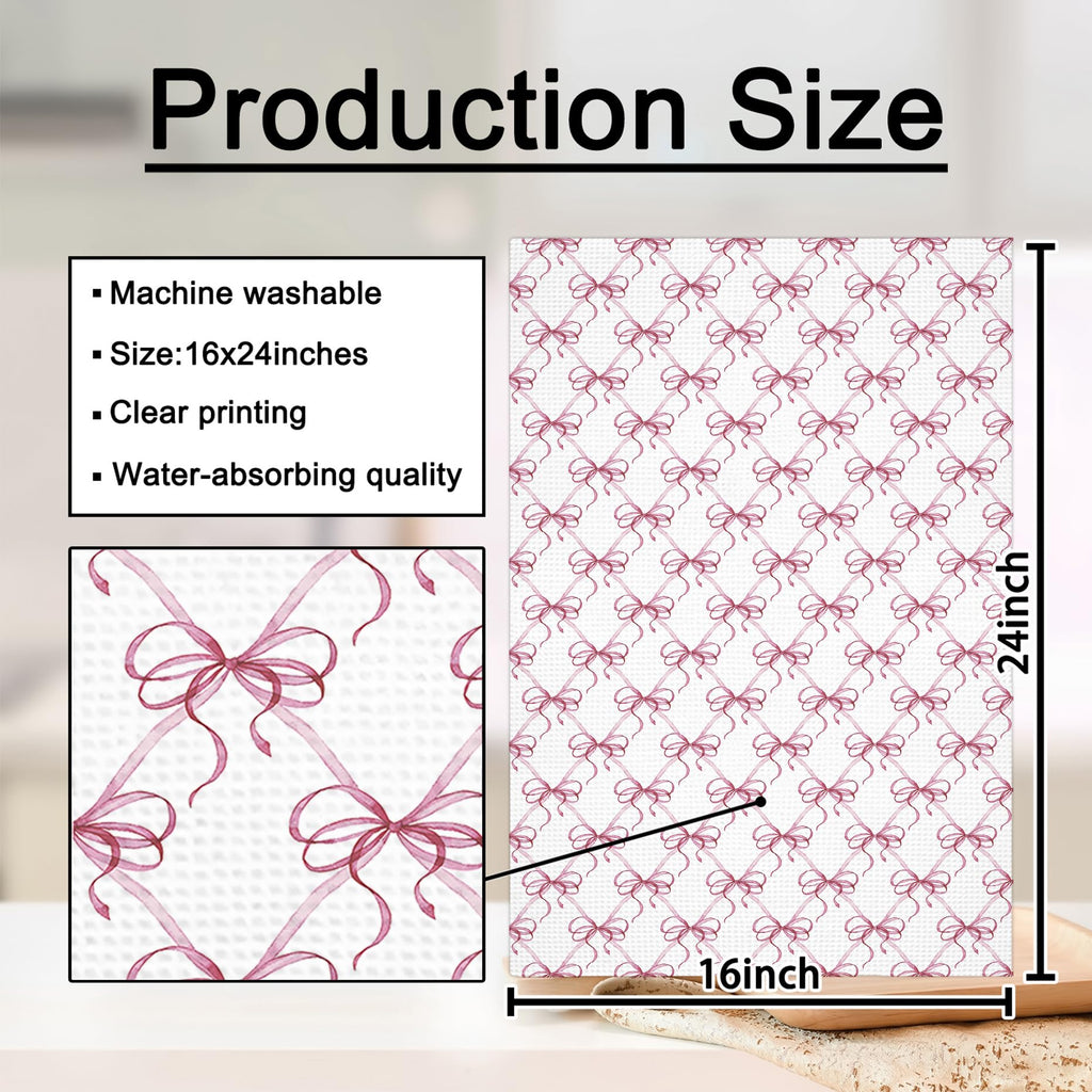 Girly Pink Bow Coquette Preppy Towel, 16x24 Inch