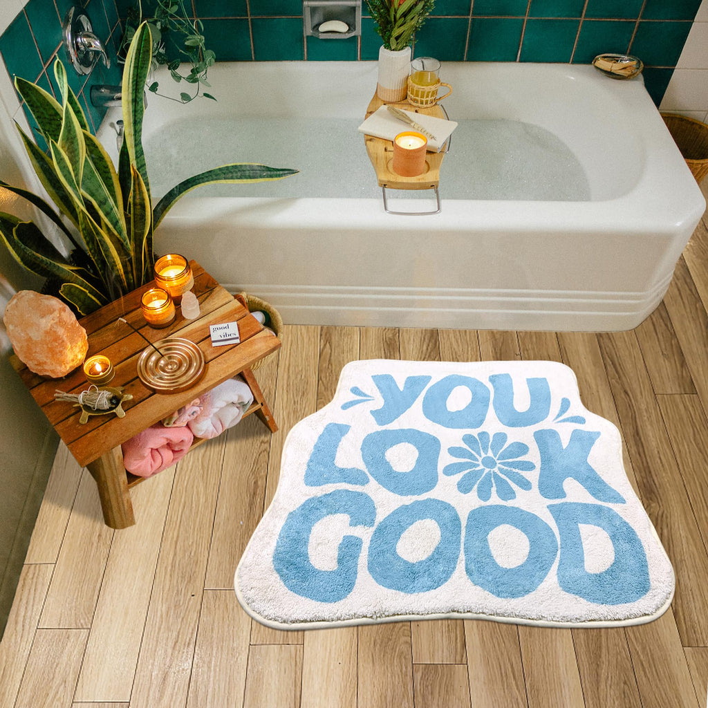 You Look Good Bath Mat Flower Bathroom Rug, Soft Absorbent Water Non Slip Rug, Superior Washable Microfiber (21"x25")