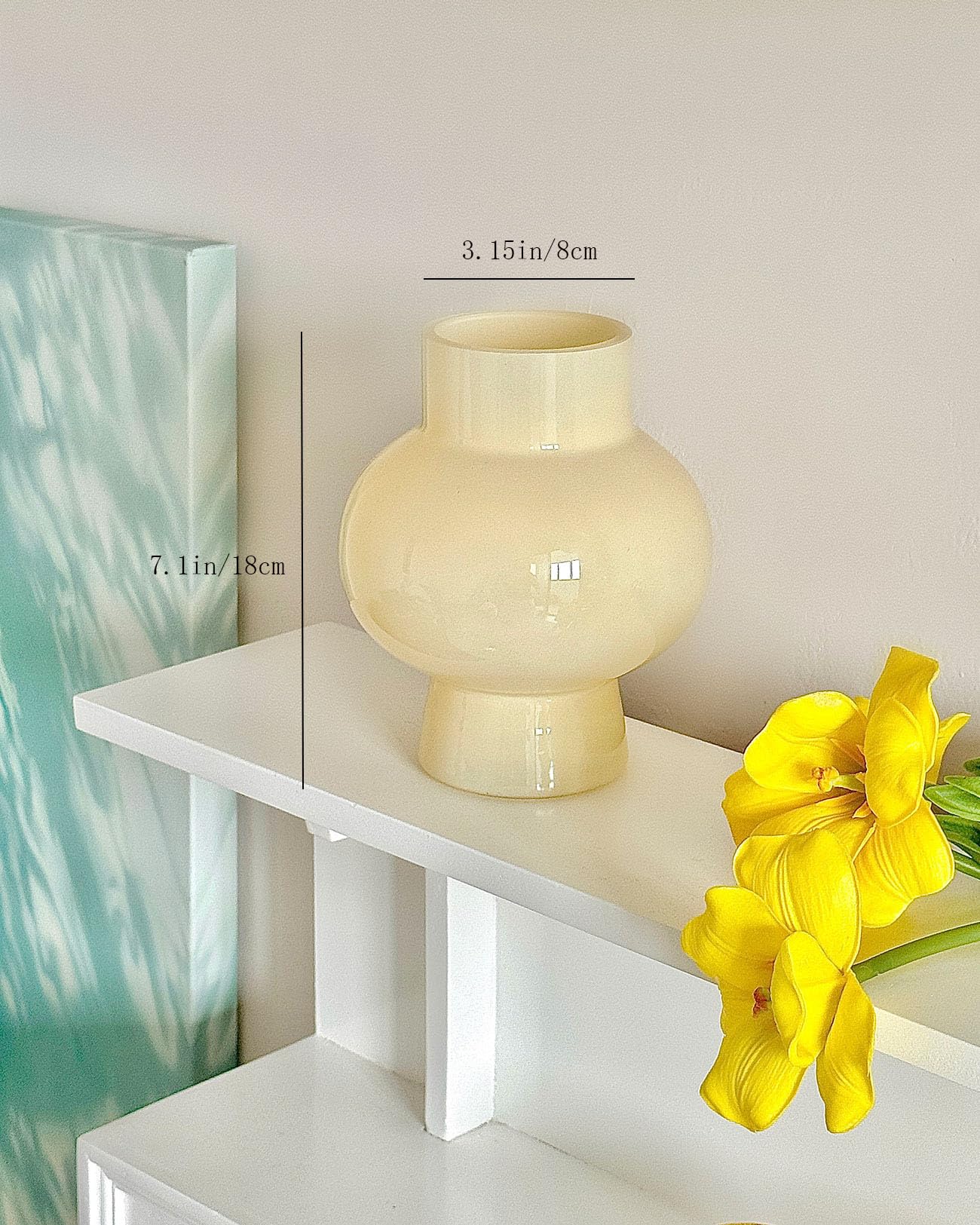 Modern Glass Vase for Flowers, Cute Yellow Colored Decorative Vase for Centerpiece Table Shelf Funky Home Office Decor