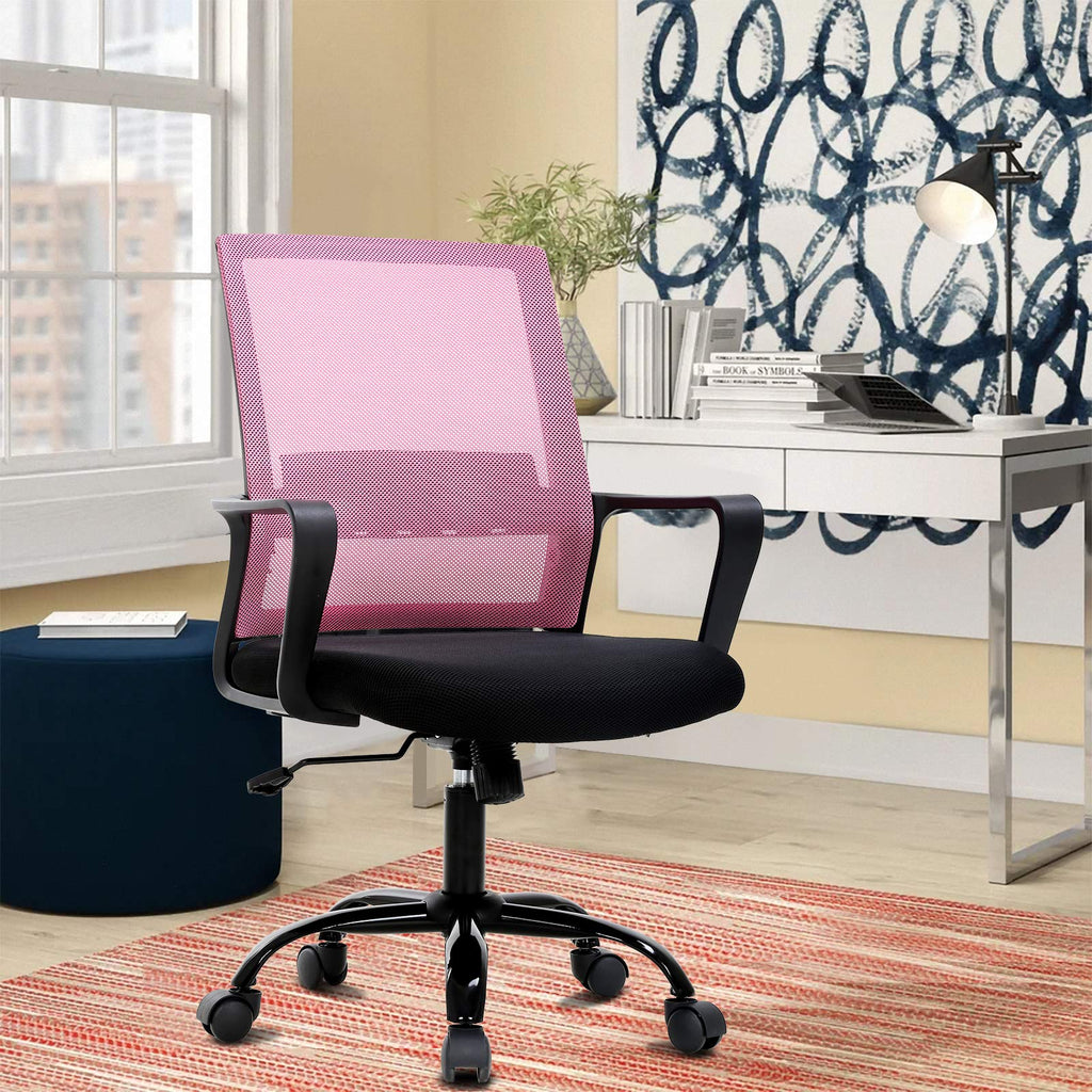 Mid Back Chair with Armrest and Back Support, Modern Executive Adjustable Rolling Swivel Task Chair Comfortable Mesh Chair
