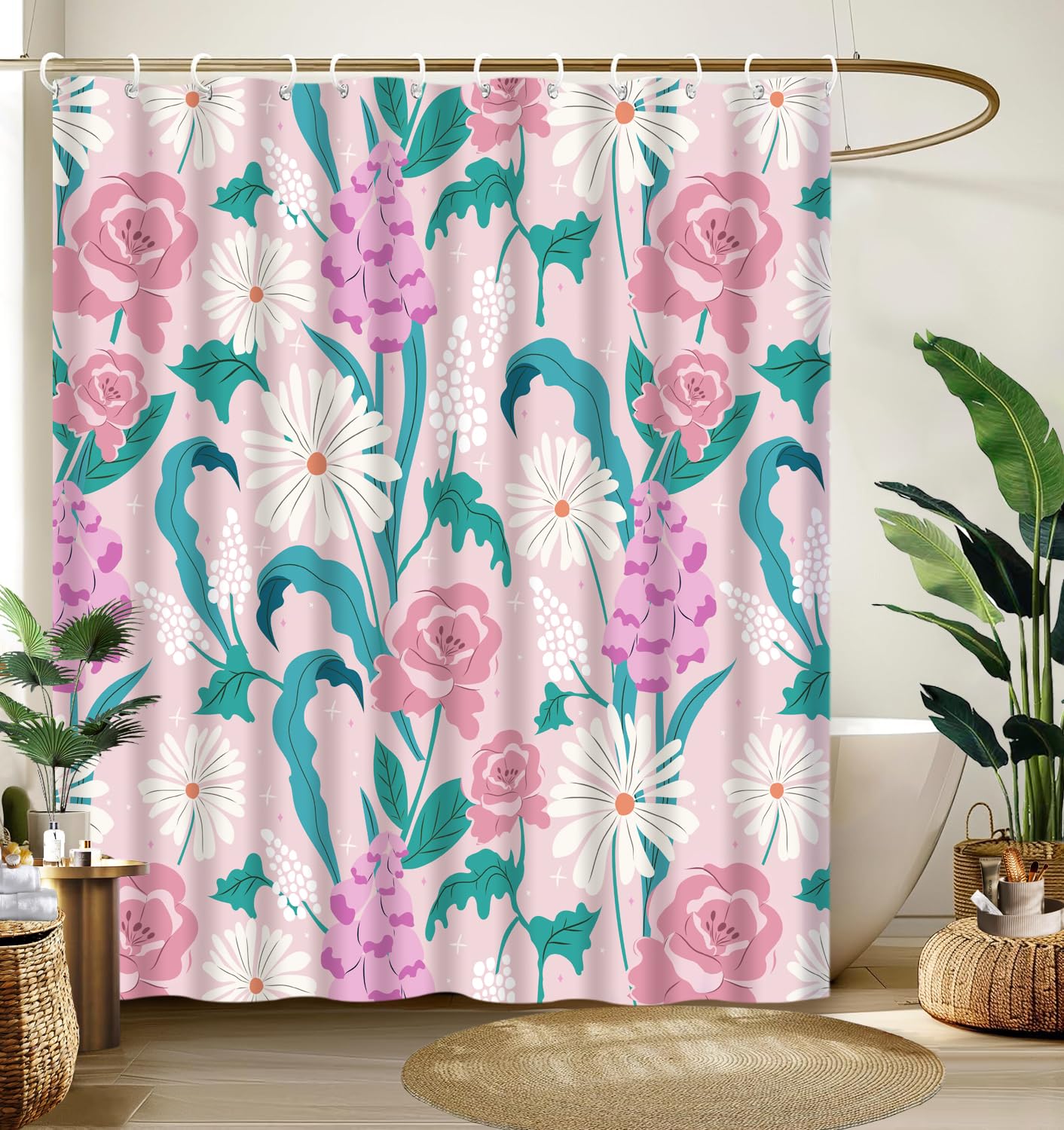 Cute Shower Curtain for Bathroom Modern Aesthetic Funky Decorative, Pretty Chic Cloth Set with Hooks, 72x72 Inch