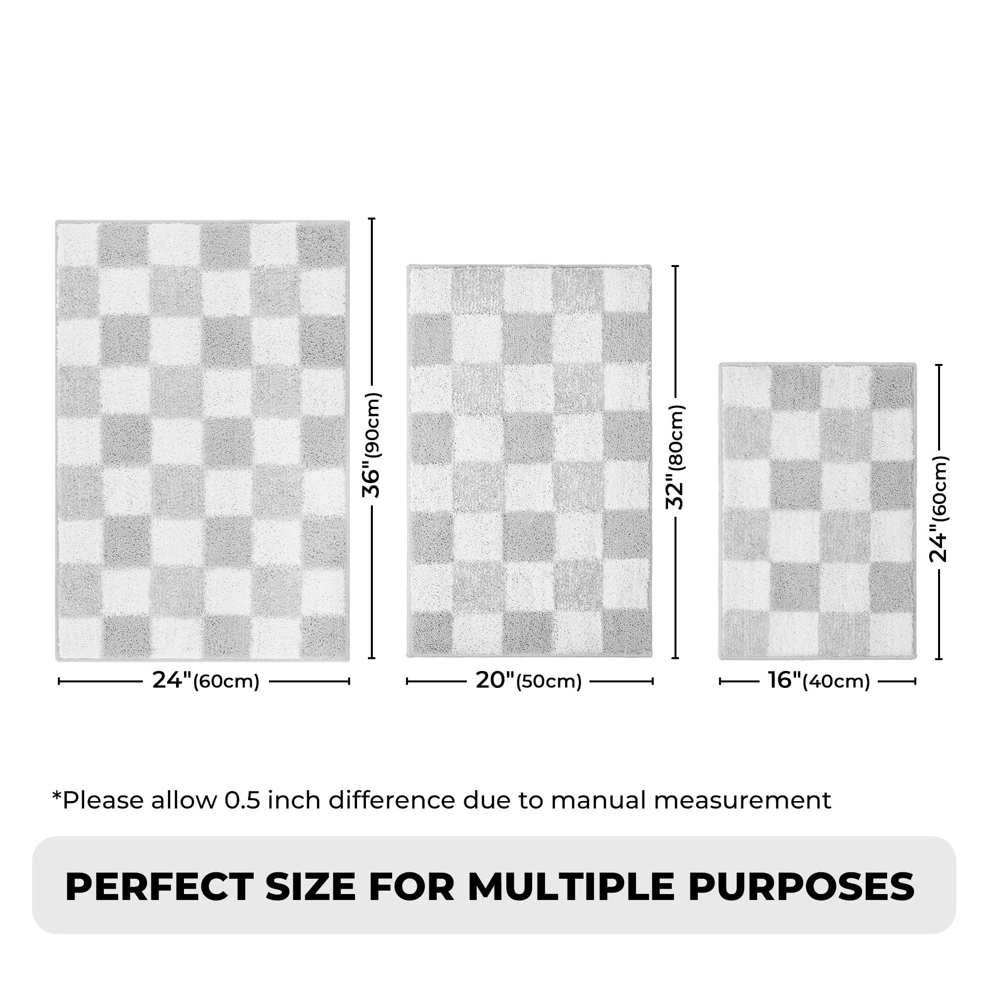 Checkered Bathroom Rugs, Fluffy Rug, Absorbent Microfiber Ultra Soft Bath Mat Washable, Non-Slip Bath Mats for Bathroom, Cute Floor Mat