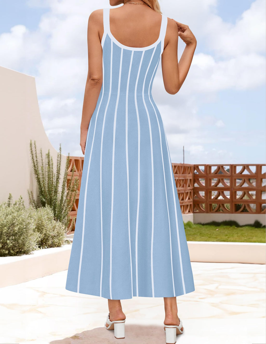 Wome's Summer Sleeveless Striped Midi Dress 2025 Knit Casual Elegant A Line Swing Long Dresses
