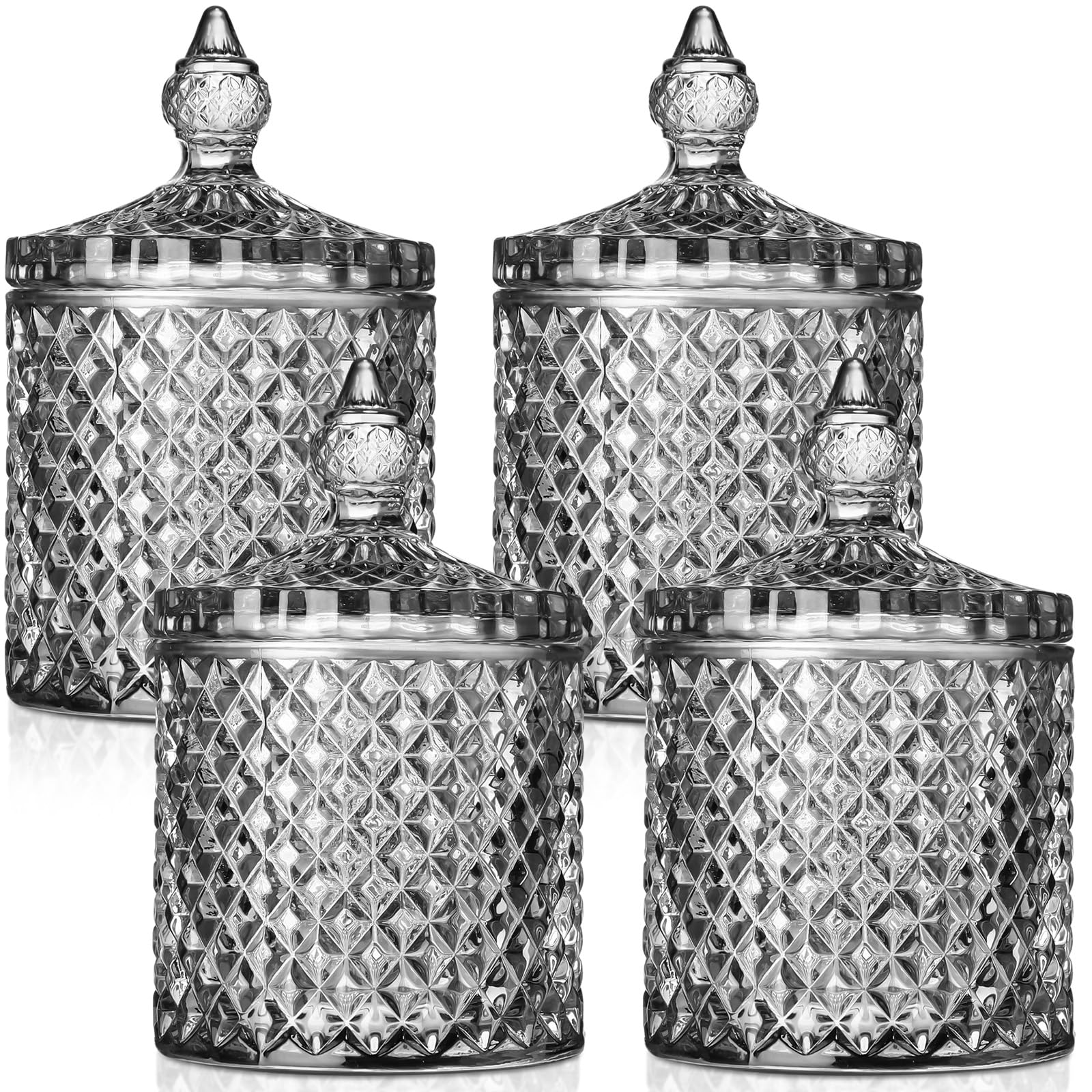 Crystal Glass Candy Jar Set with Lids Home Decorative Storage Jars for Apothecary, Bathroom, Kitchen, and Pantry, Ideal for Cotton Swabs and Jewelry