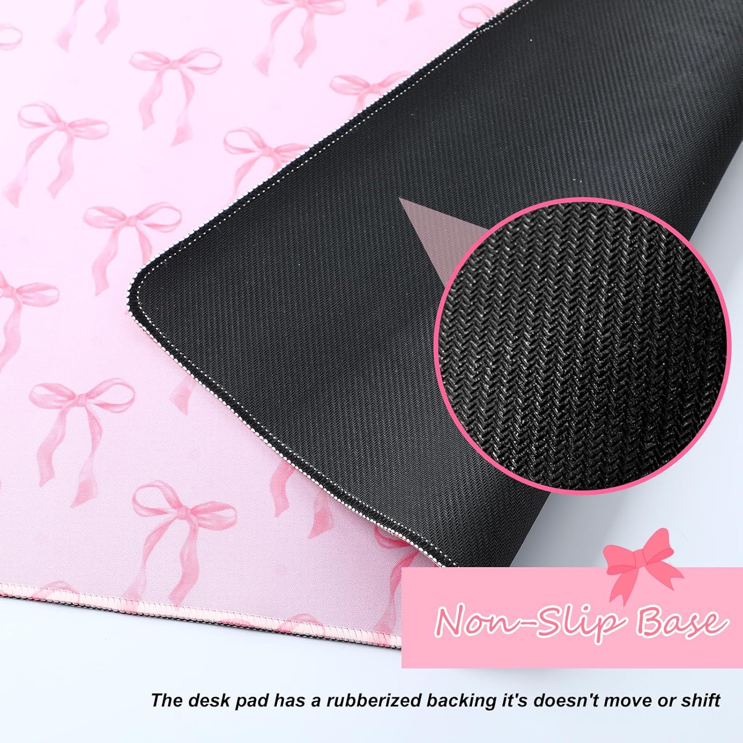Coquette Kawaii Mouse Pad - Large Pink Bows Mouse Pads Pad 31.5 x 15.75 Inches Non-Slip Rubber Base
