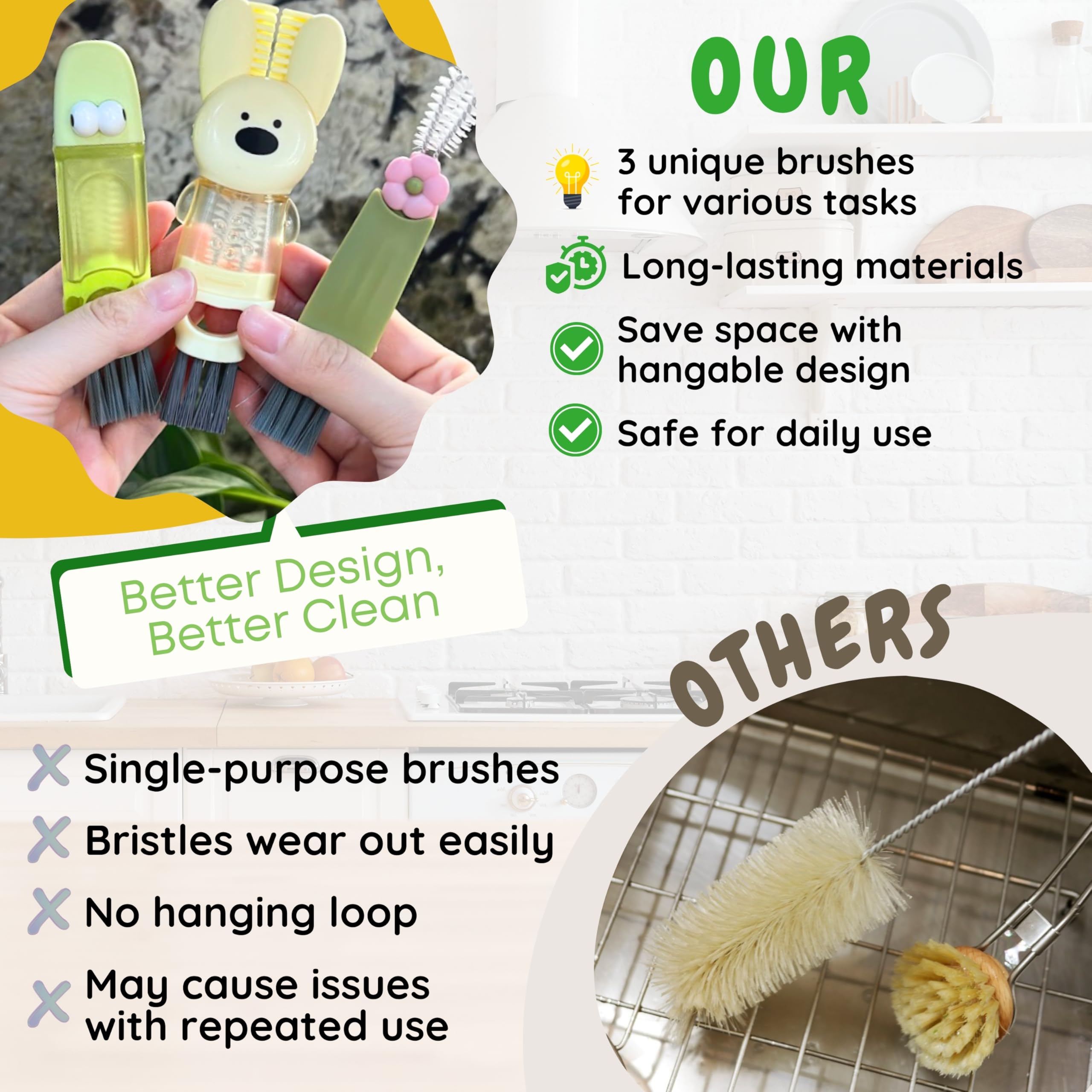 Cup Lid Cleaning Brush, 3 in 1 Cup Cleaner Brush New Multifunctional Lid Cleaner Lid Brush Cleaning Tool Multipurpose