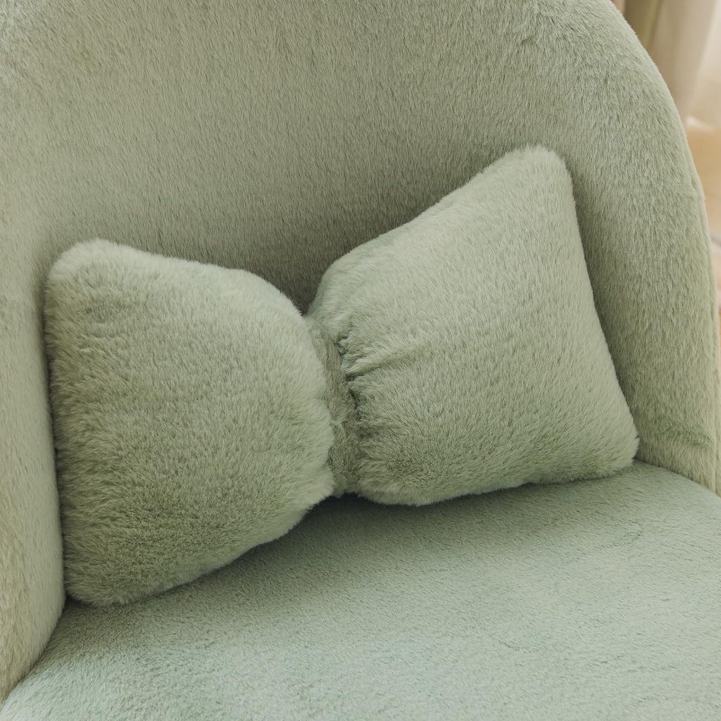 Cute, non-wheeled desk chair with backrest, fluffy cushion, cozy makeup chair with adjustable golden legs