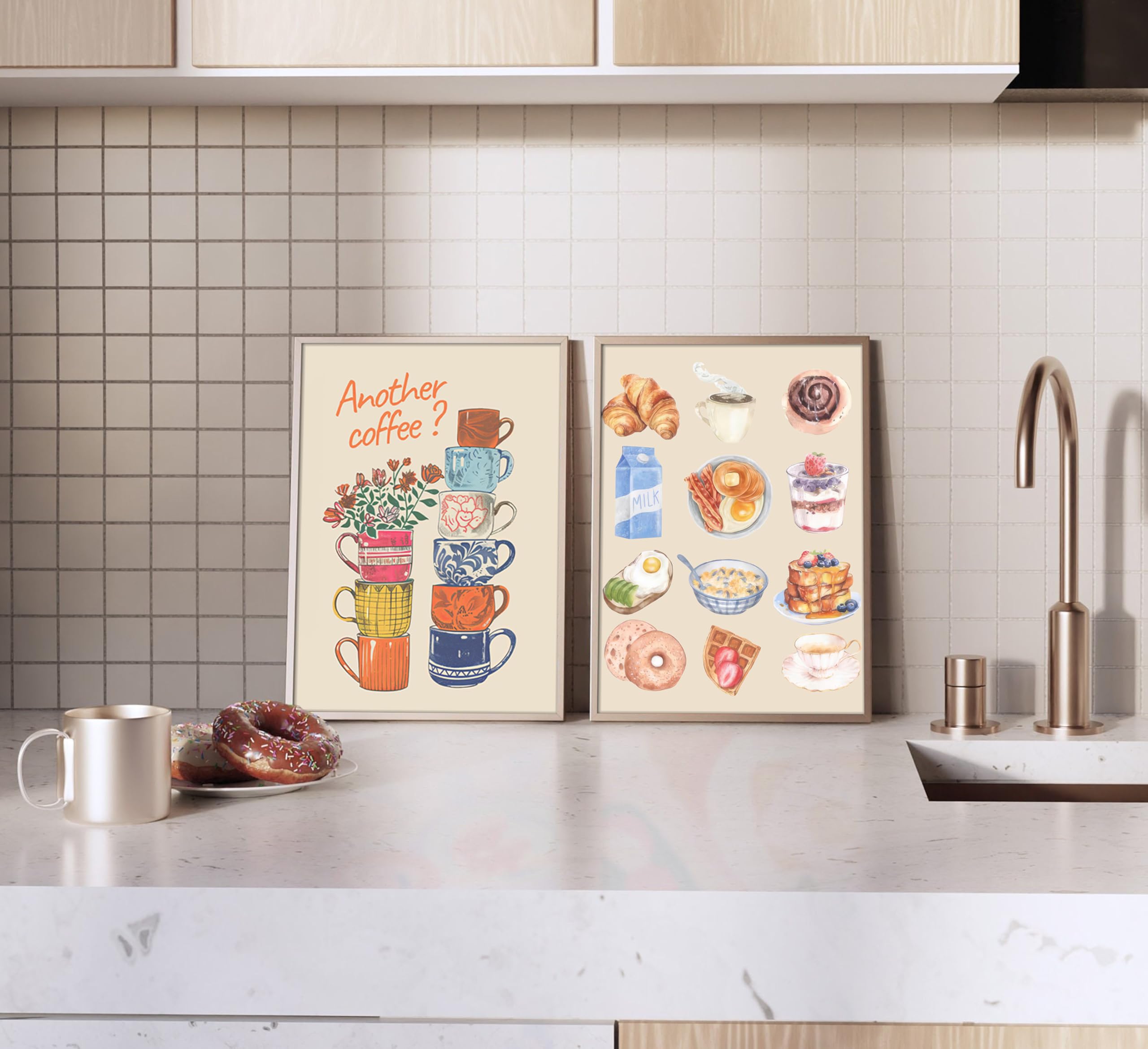 Modern Coffee Kitchen Canvas Wall Art Colorful Breakfast Painting Picture Wall Decor