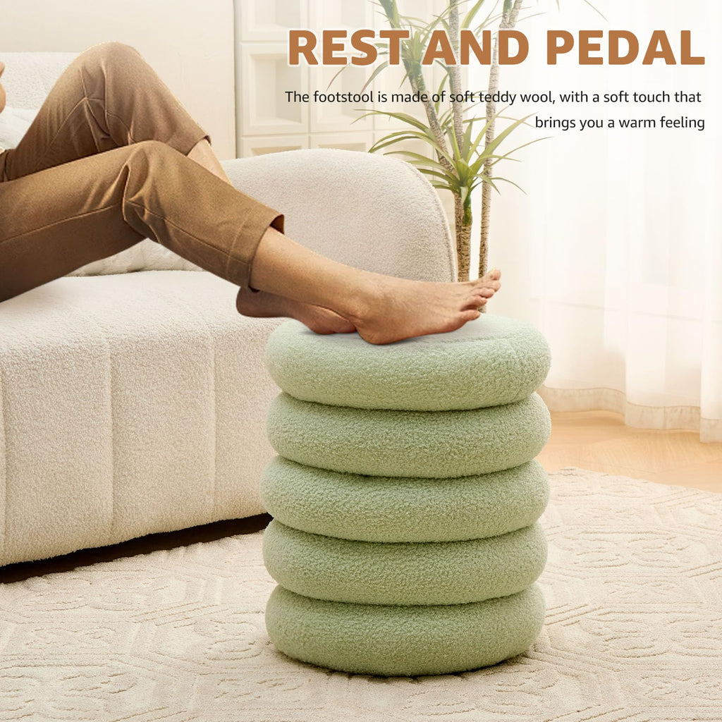 Round Storage Ottoman, Modern Sherpa Footstool with Flip-Top