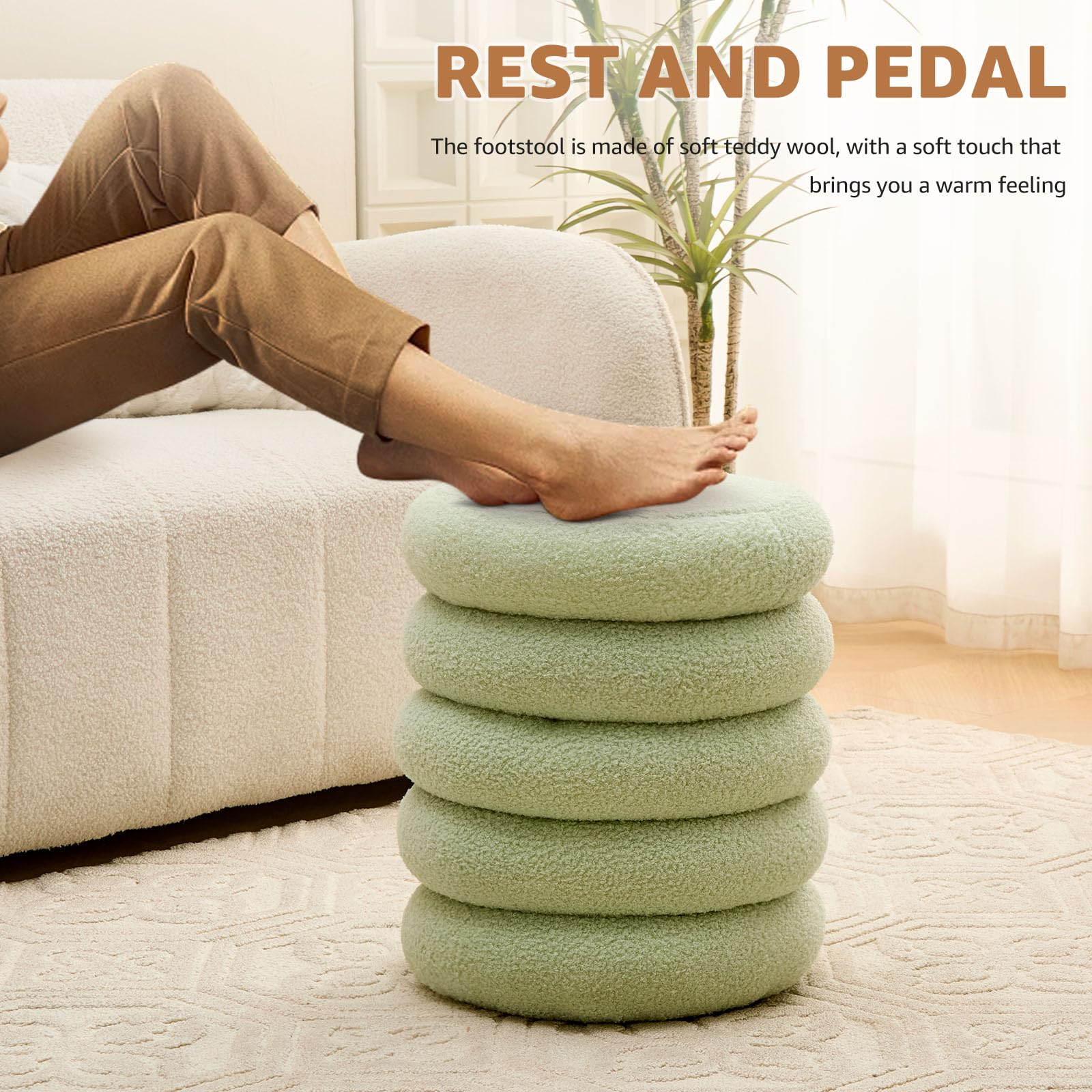 Round Storage Ottoman, Modern Sherpa Footstool with Flip-Top