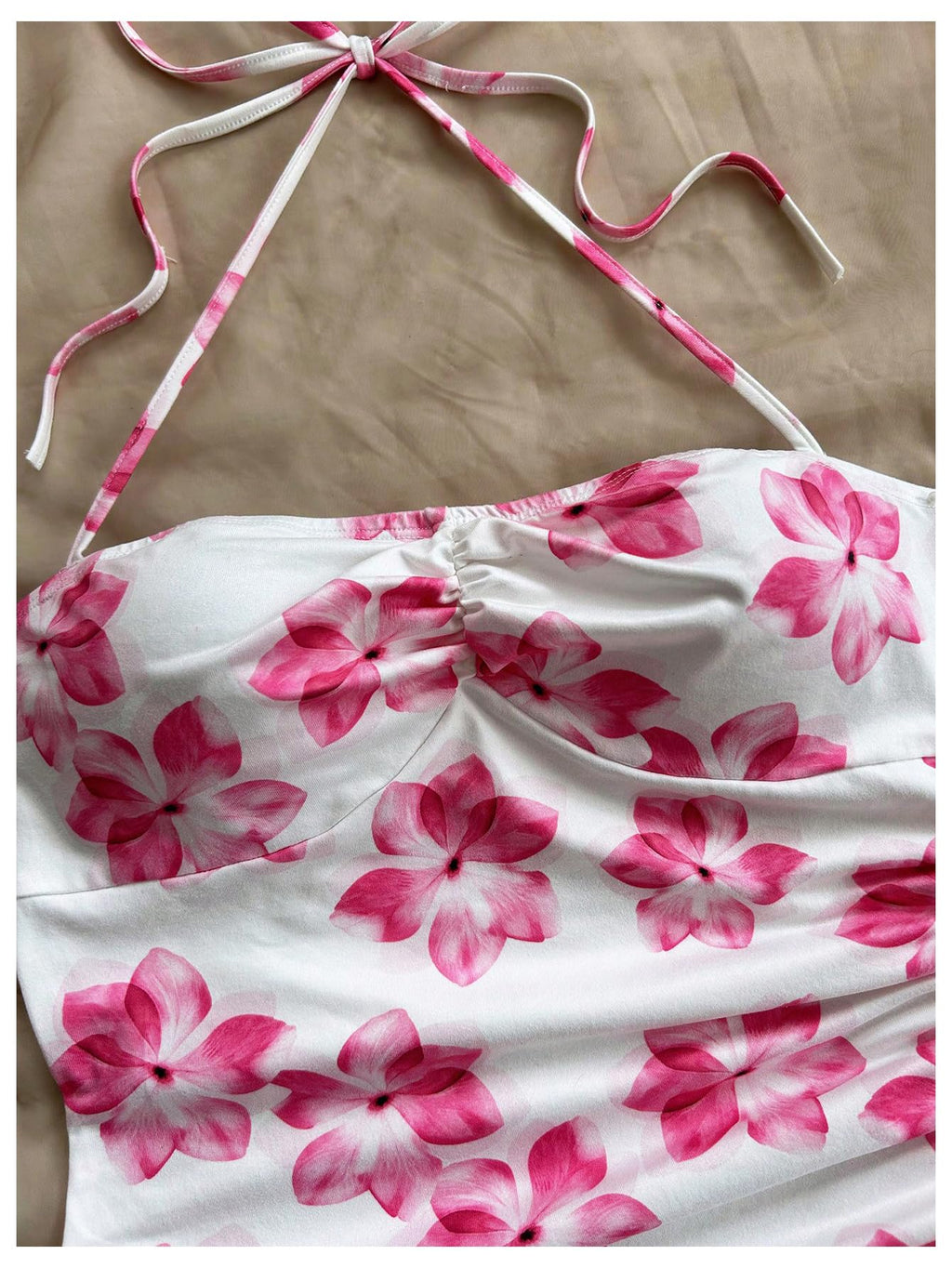 Women's Floral Print Halter Dress Sleeveless Drawstring Asymmetrical Hem Bodycon Dress