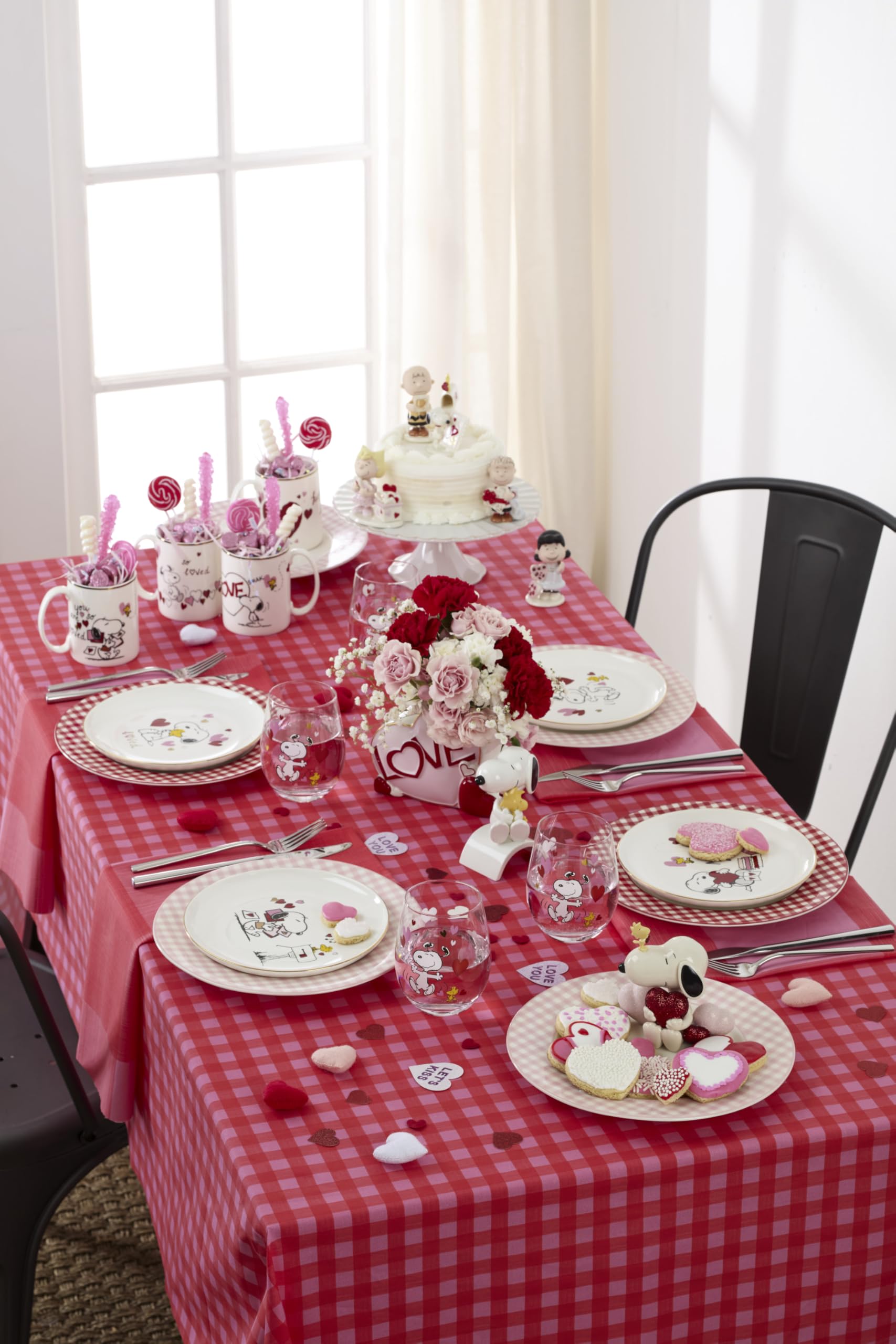 Pink Gingham Dinner Plates, Set of 4