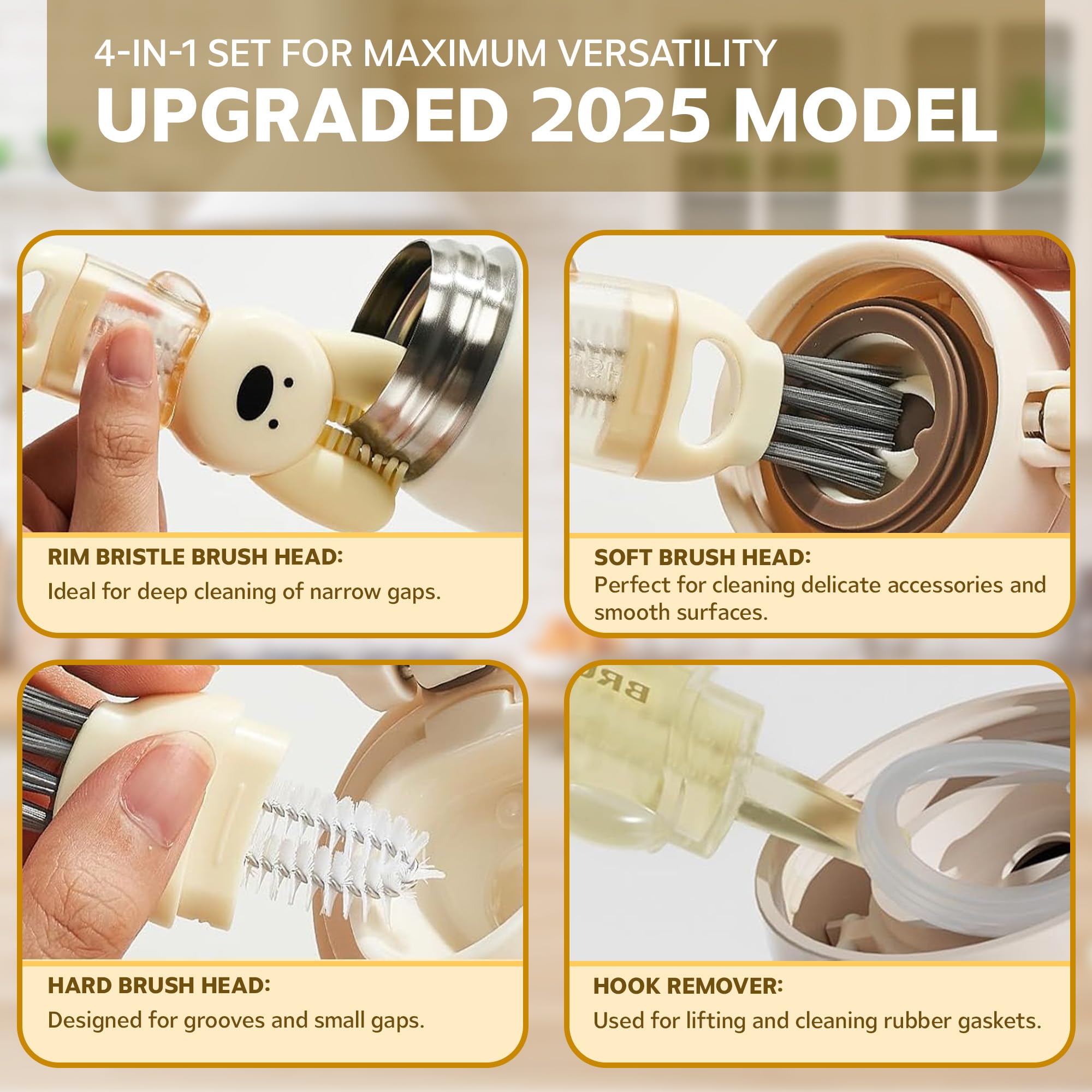 Cup Lid Cleaning Brush, 3 in 1 Cup Cleaner Brush New Multifunctional Lid Cleaner Lid Brush Cleaning Tool Multipurpose