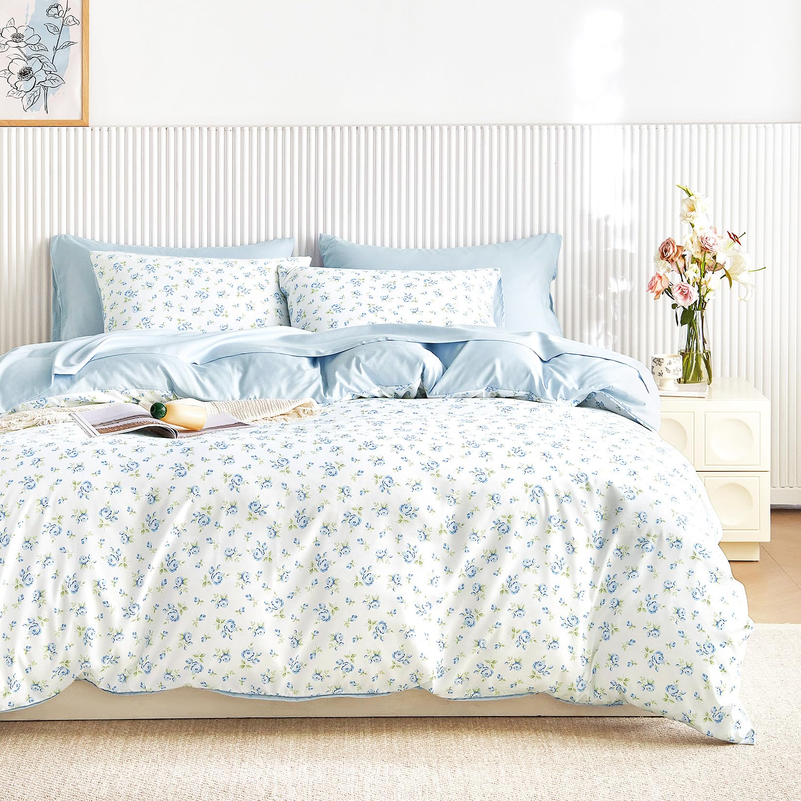 Coquette Duvet Cover Set, Floral Cottagecore Flower Shabby Chic Cute Aesthetic, Soft Lightweight Bedding, 3-Piece